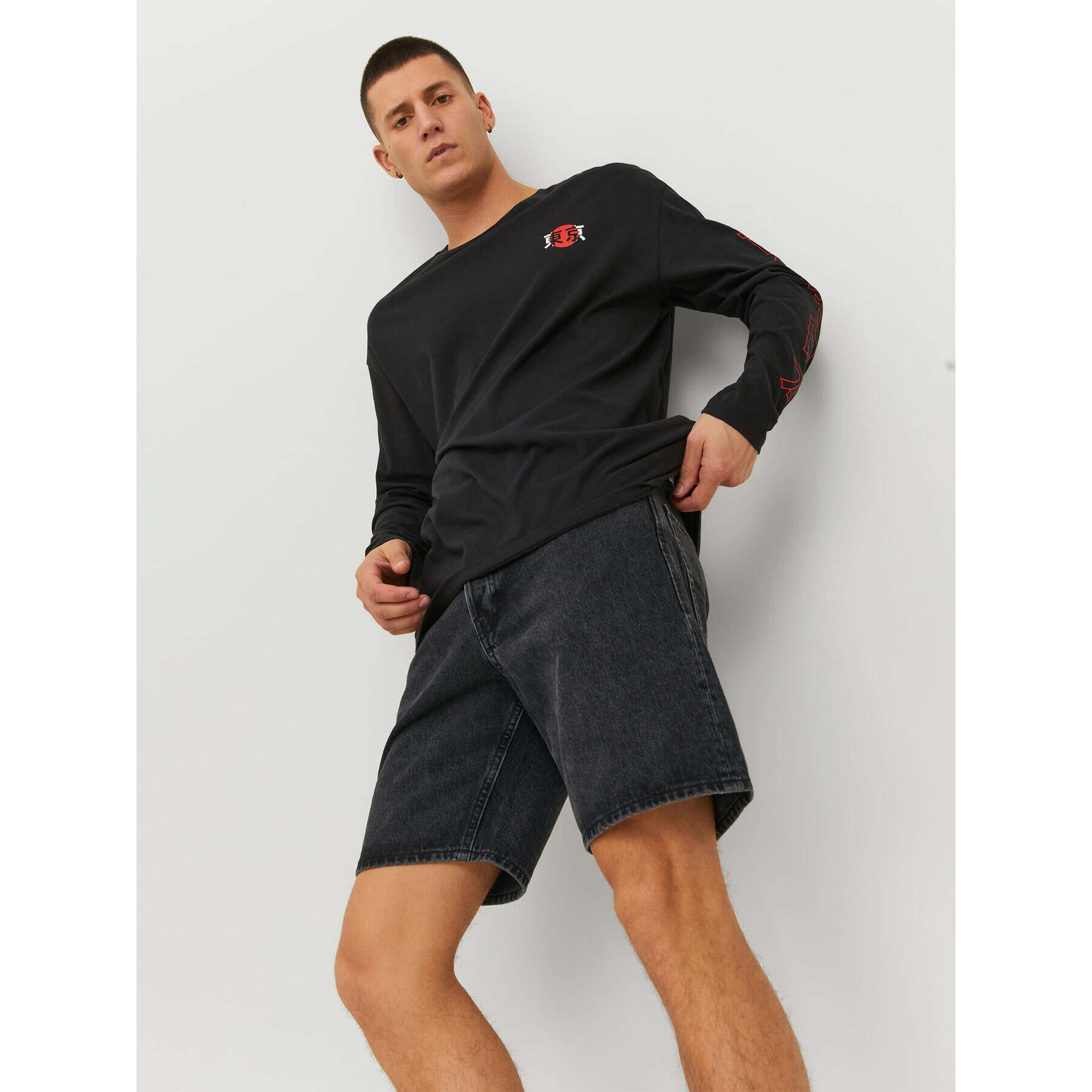 Jack&Jones Džínové šortky Chris 12223607 Černá Relaxed Fit - Pepit.cz