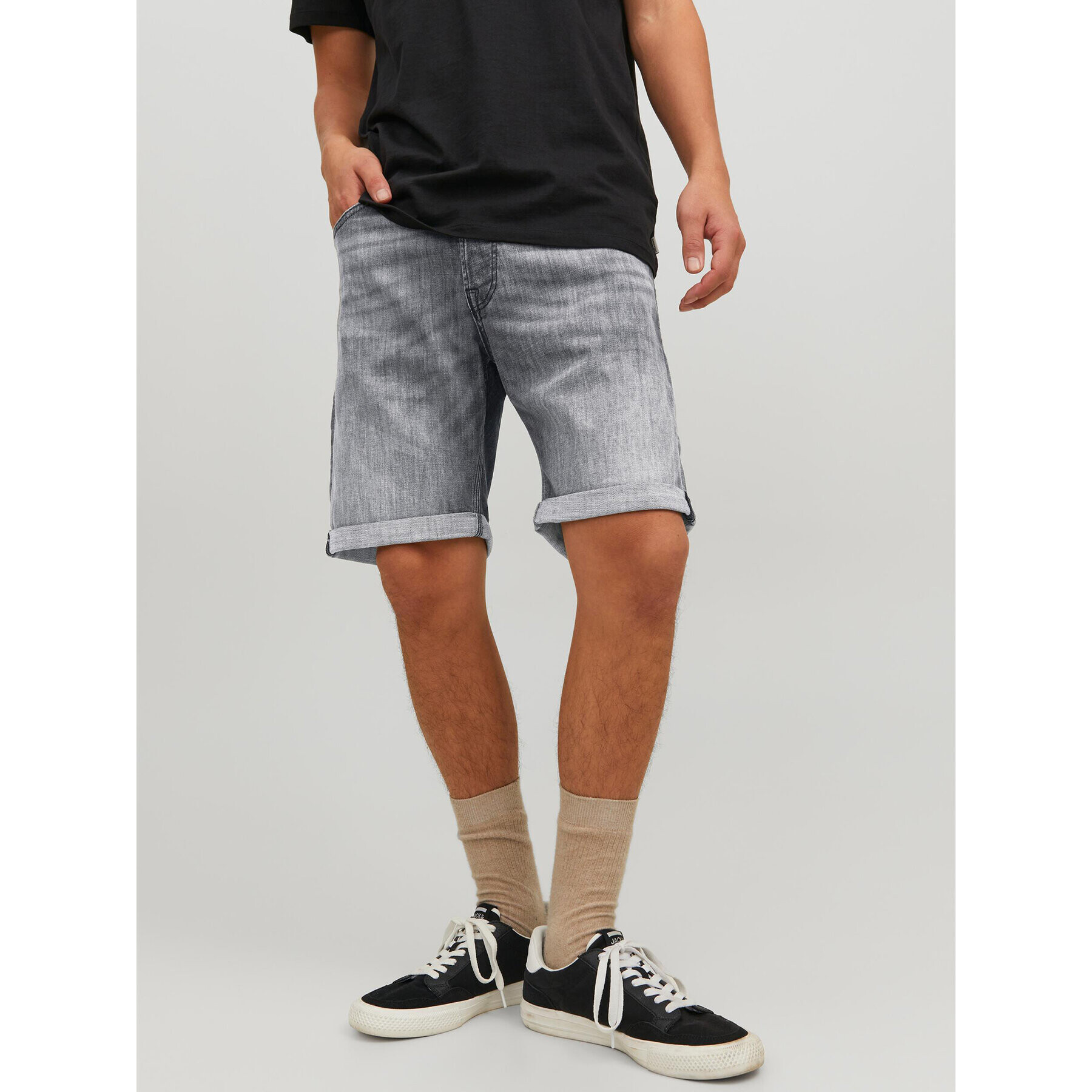 Jack&Jones Džínové šortky Chris 12236193 Šedá Relaxed Fit - Pepit.cz