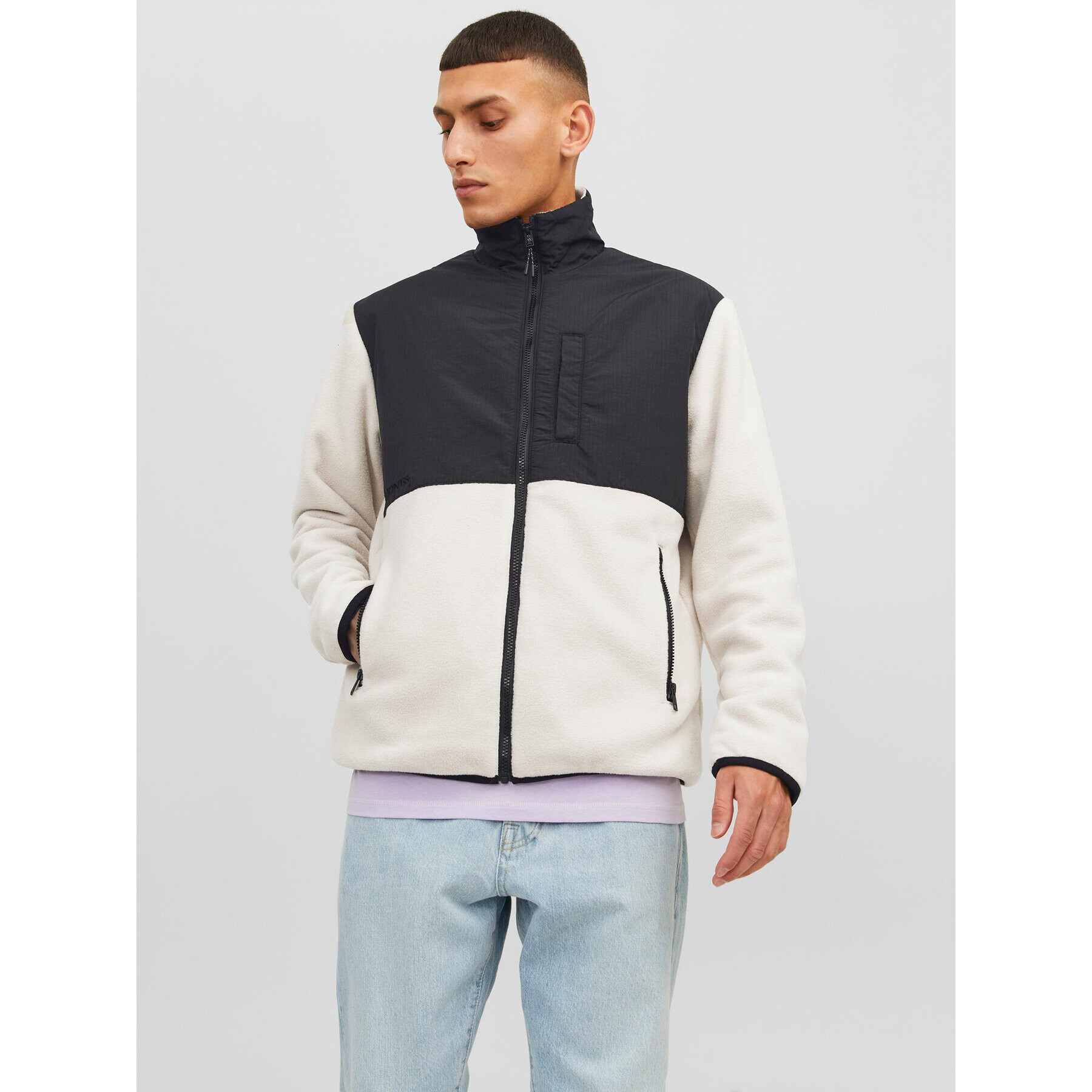 Jack&Jones Fleecová mikina Marvin 12235864 Écru Regular Fit - Pepit.cz