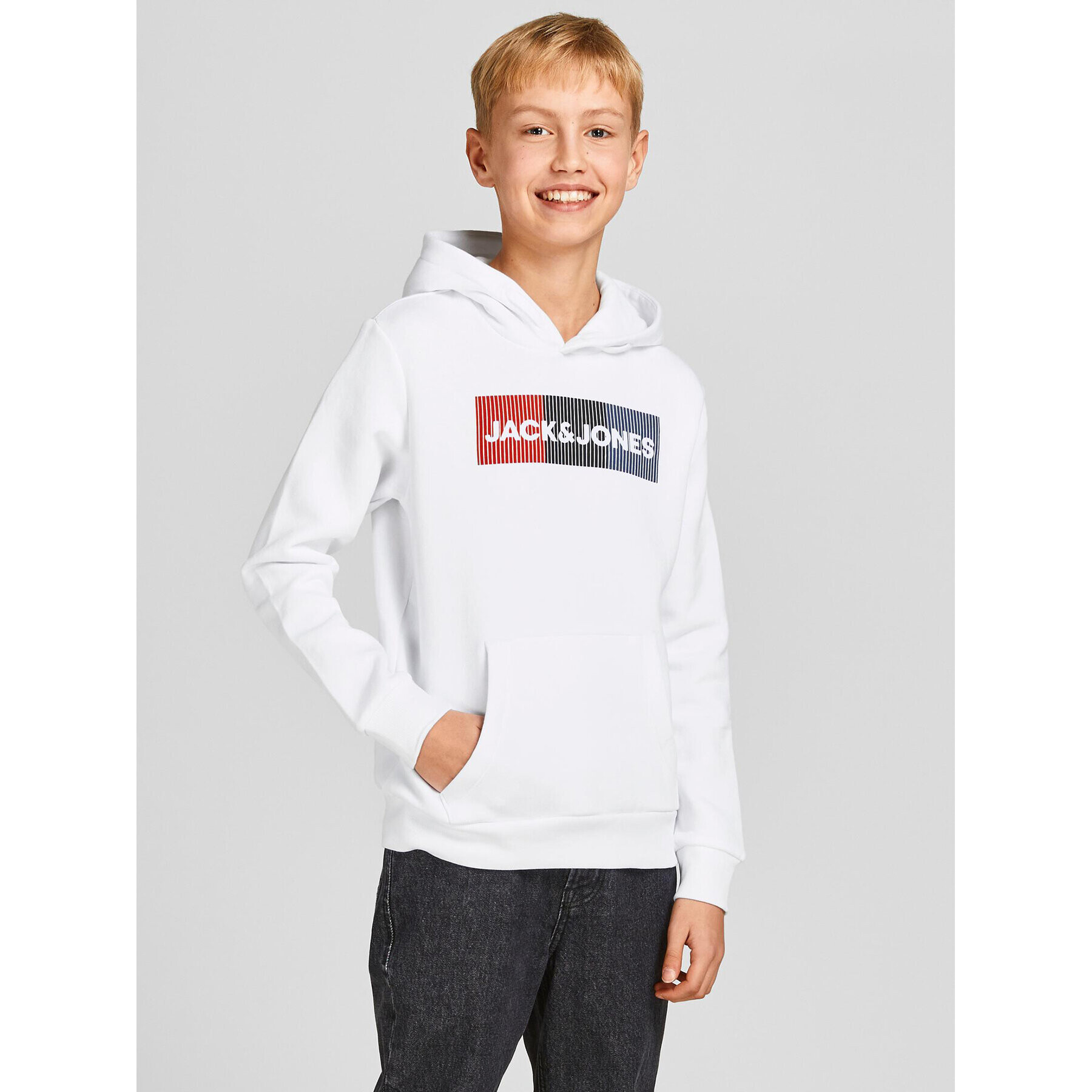 Jack&Jones Junior Mikina Corp Logo 12152841 Bílá Regular Fit - Pepit.cz