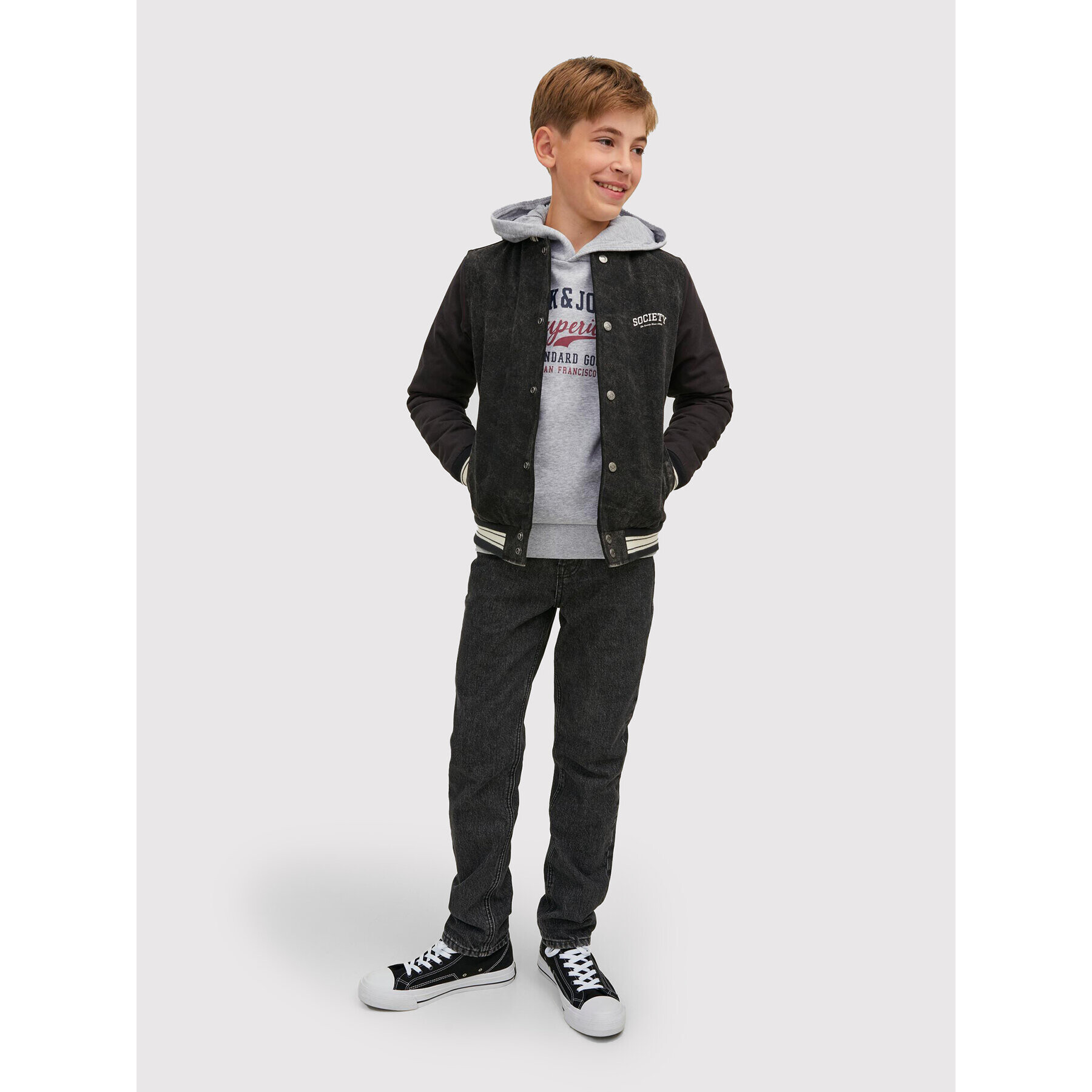 Jack&Jones Junior Mikina Logo 12212287 Šedá Regular Fit - Pepit.cz