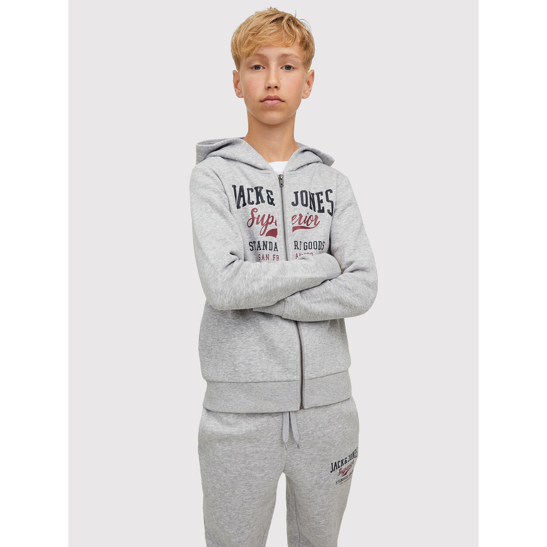 Jack&Jones Junior Mikina Logo 12218049 Šedá Regular Fit - Pepit.cz