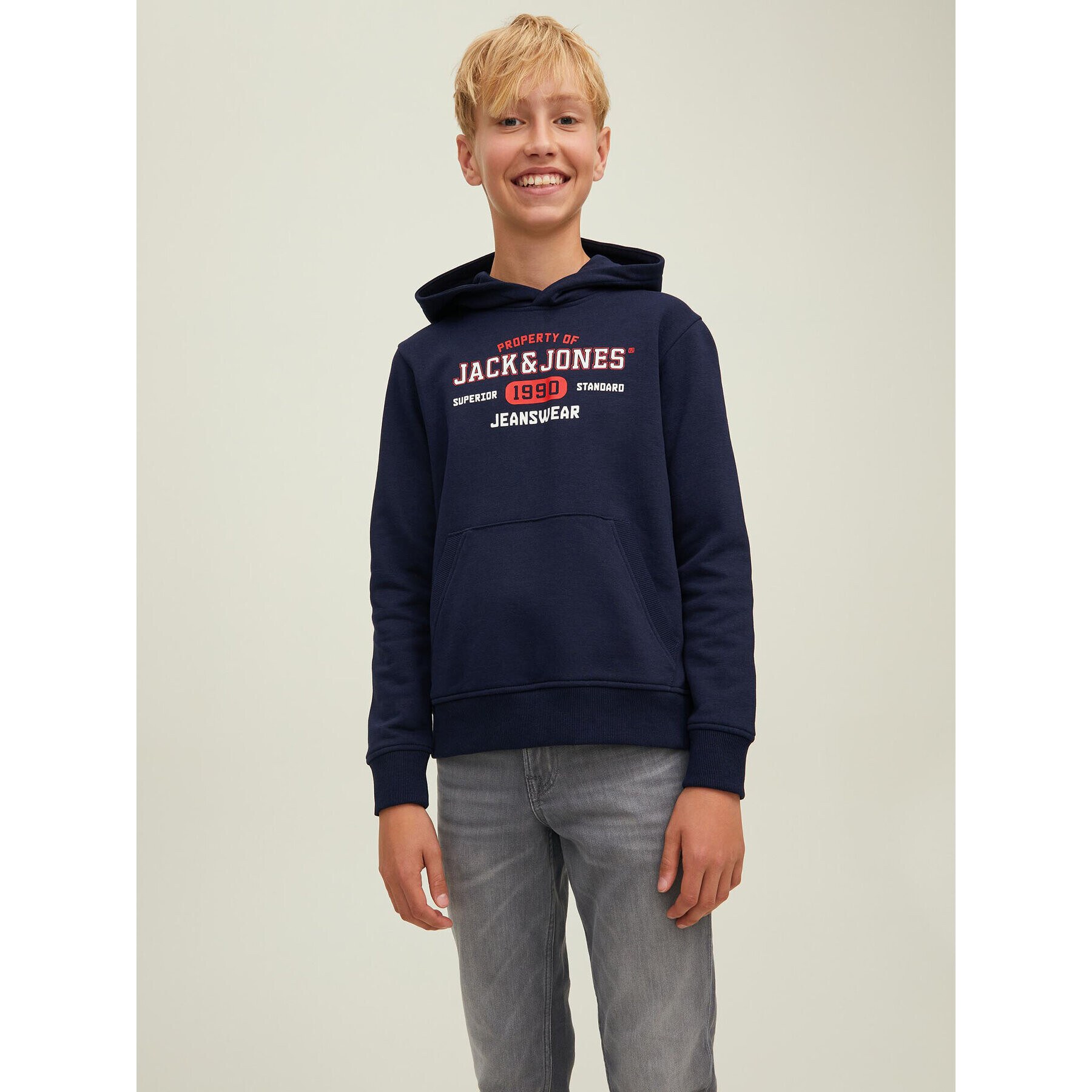 Jack&Jones Junior Mikina Stamp 12213297 Tmavomodrá Regular Fit - Pepit.cz