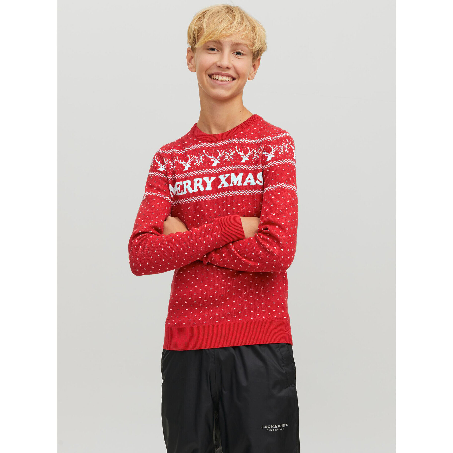 Jack&Jones Junior Svetr Xmas 12221306 Červená Regular Fit - Pepit.cz