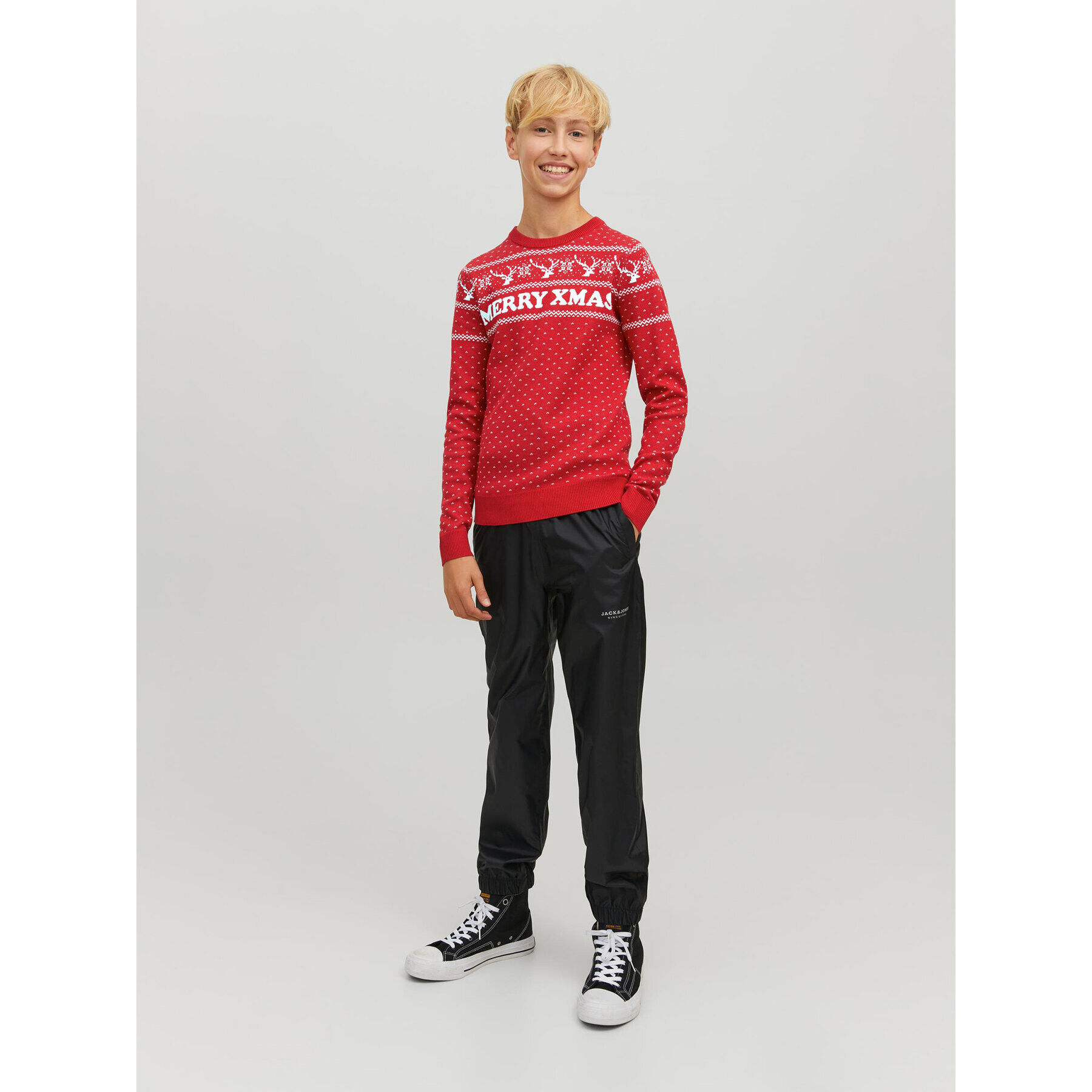 Jack&Jones Junior Svetr Xmas 12221306 Červená Regular Fit - Pepit.cz