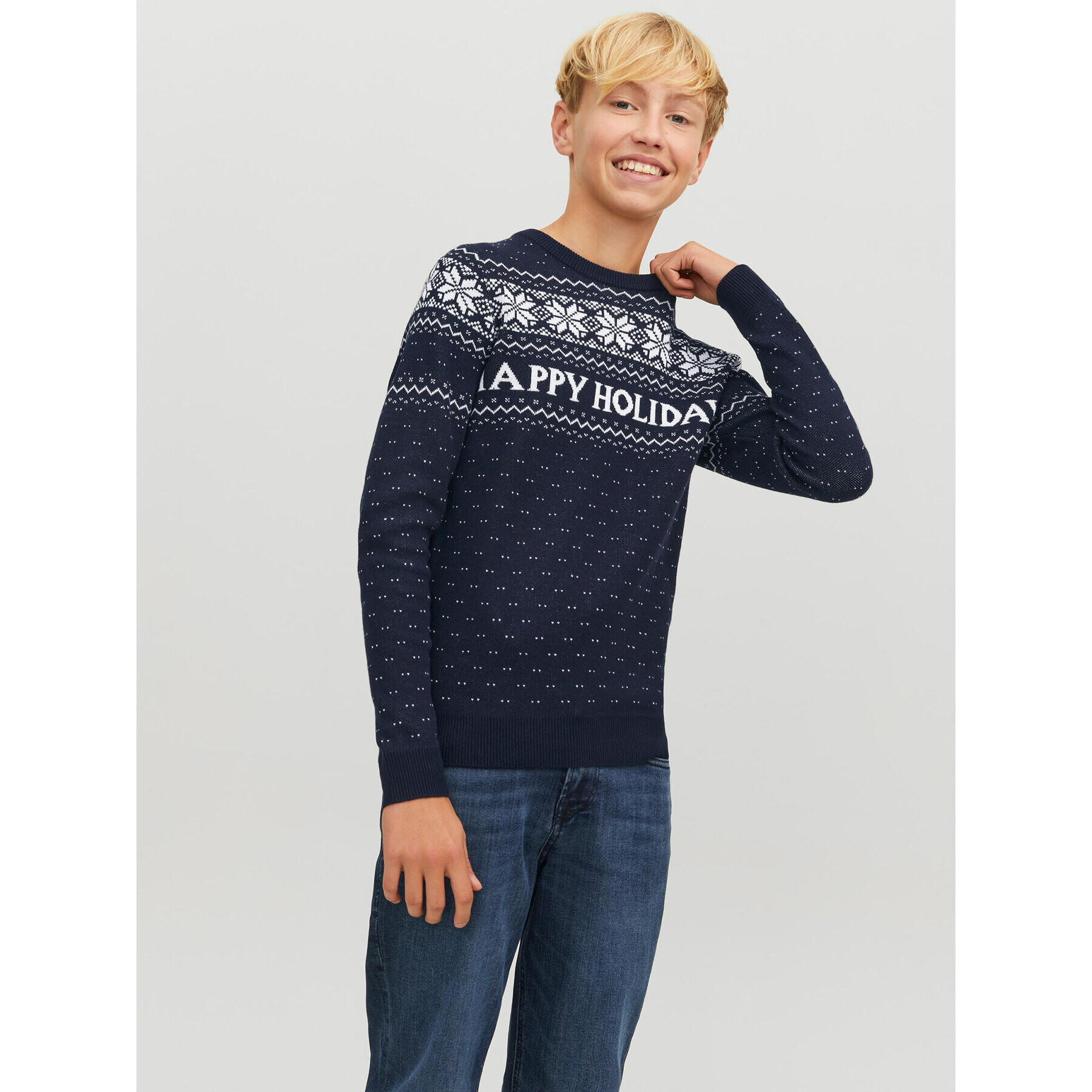 Jack&Jones Junior Svetr Xmas 12221306 Tmavomodrá Regular Fit - Pepit.cz