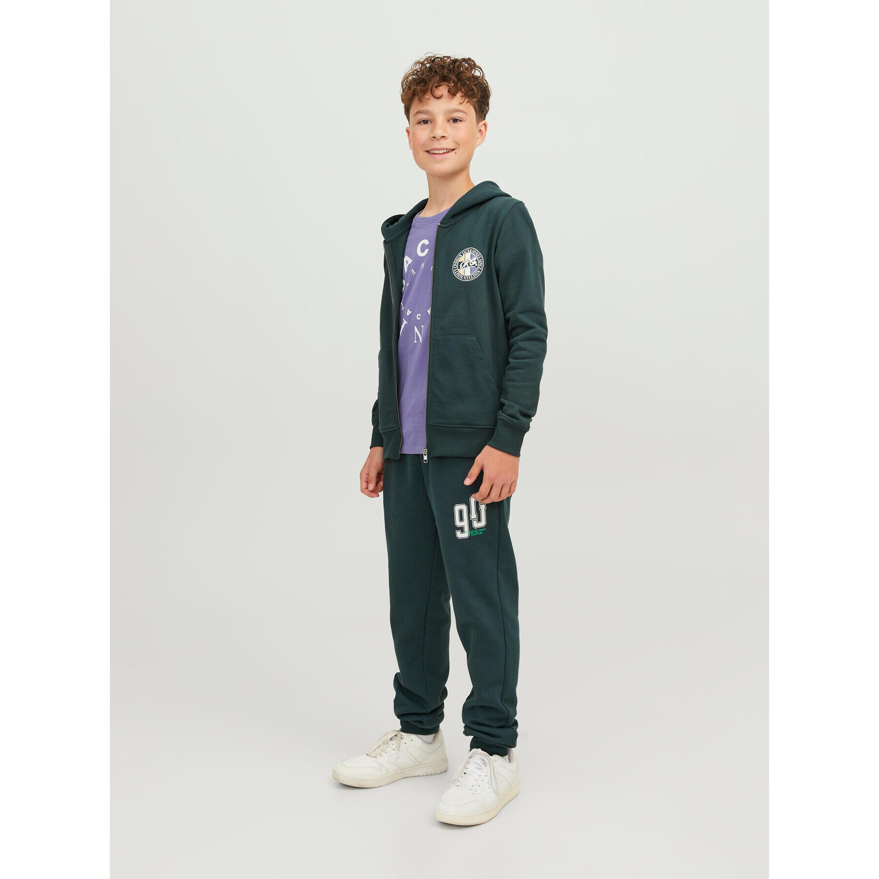 Jack&Jones Junior Teplákové kalhoty 12243083 Zelená Relaxed Fit - Pepit.cz