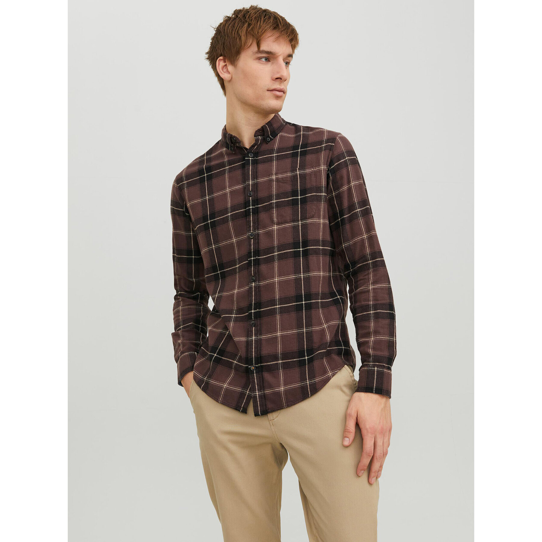 Jack&Jones Košile 12235982 Hnědá Slim Fit - Pepit.cz