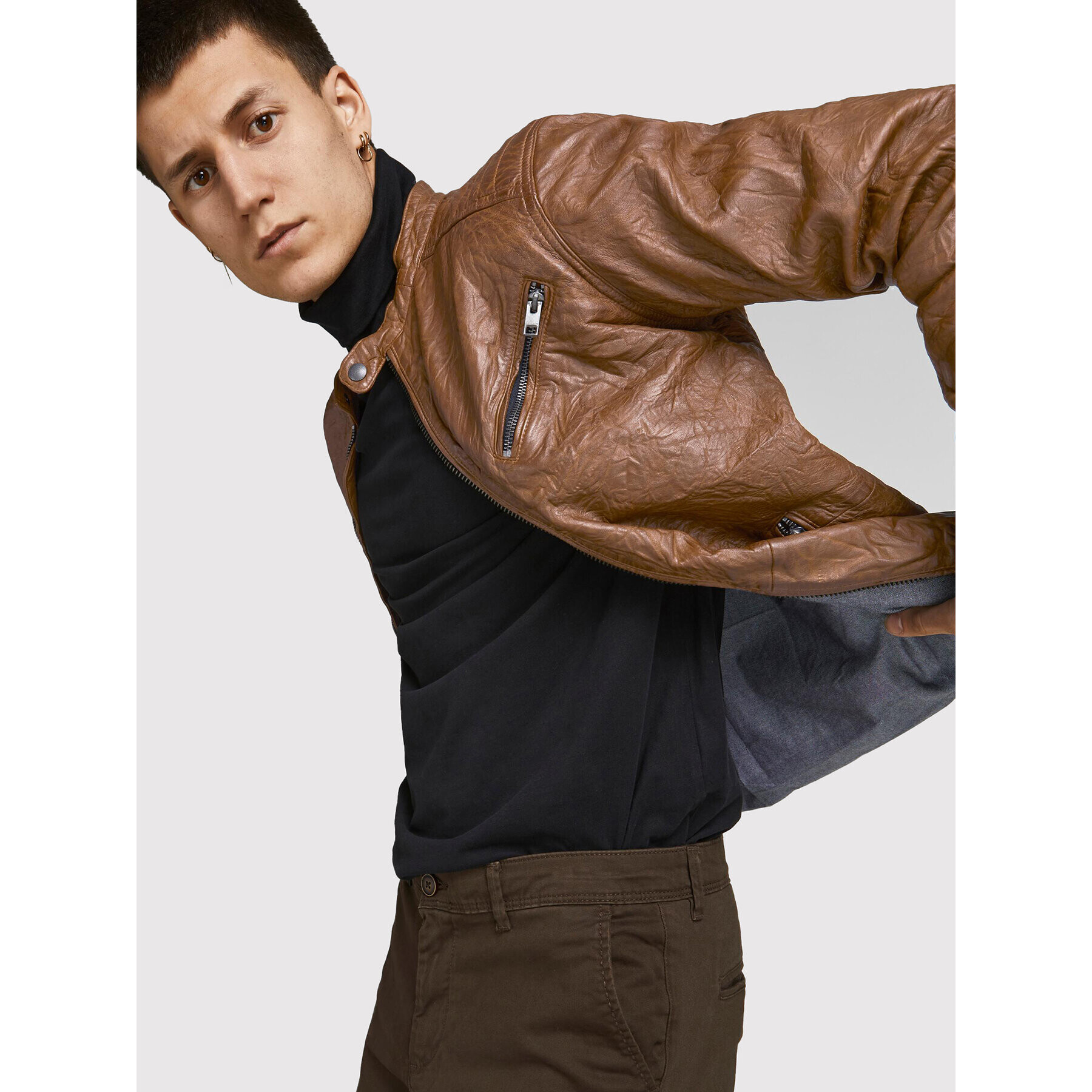 Jack&Jones Kožená bunda Joel 12191012 Hnědá Regular Fit - Pepit.cz