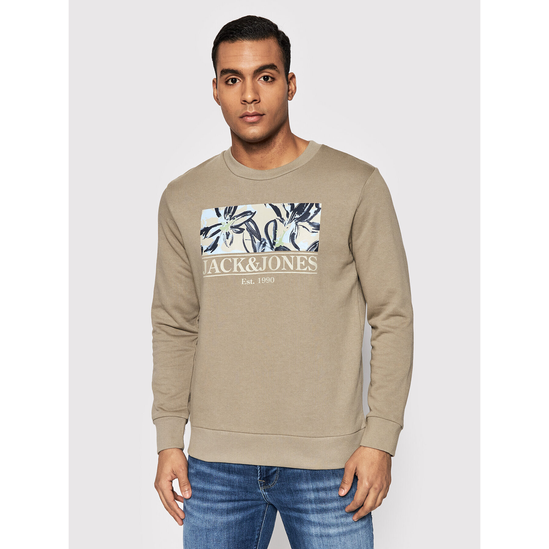 Jack&Jones Mikina Flower 12205655 Hnědá Regular Fit - Pepit.cz