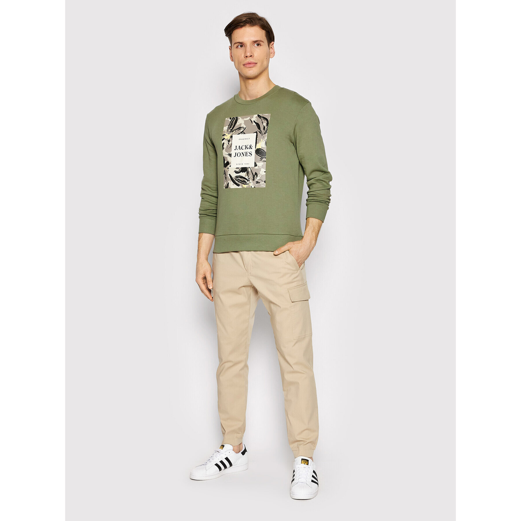 Jack&Jones Mikina Flower 12205655 Zelená Regular Fit - Pepit.cz