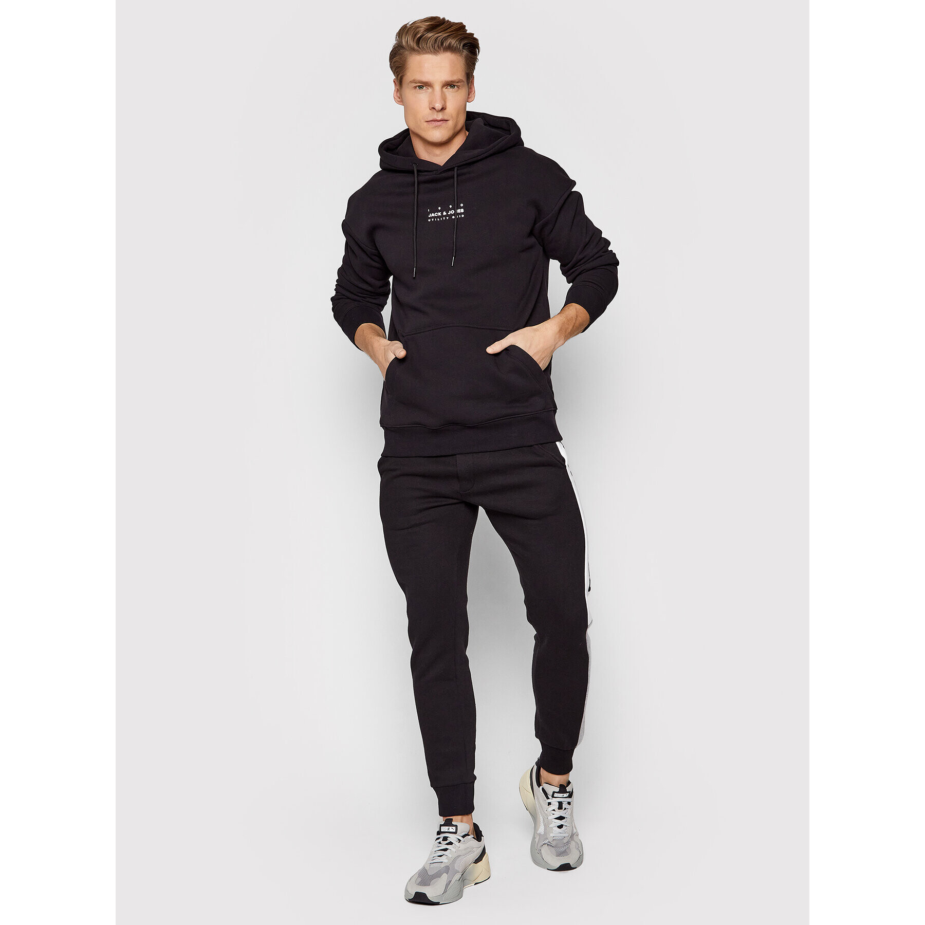 Jack&Jones Mikina Grid 12198137 Černá Relaxed Fit - Pepit.cz