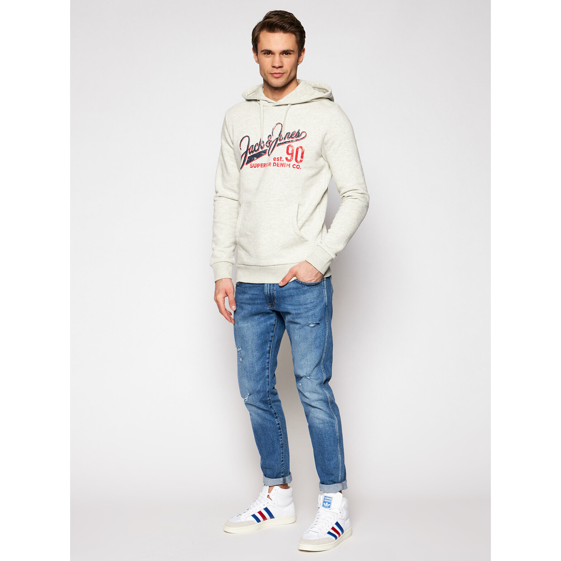 Jack&Jones Mikina Logo 12172349 Šedá Regular Fit - Pepit.cz