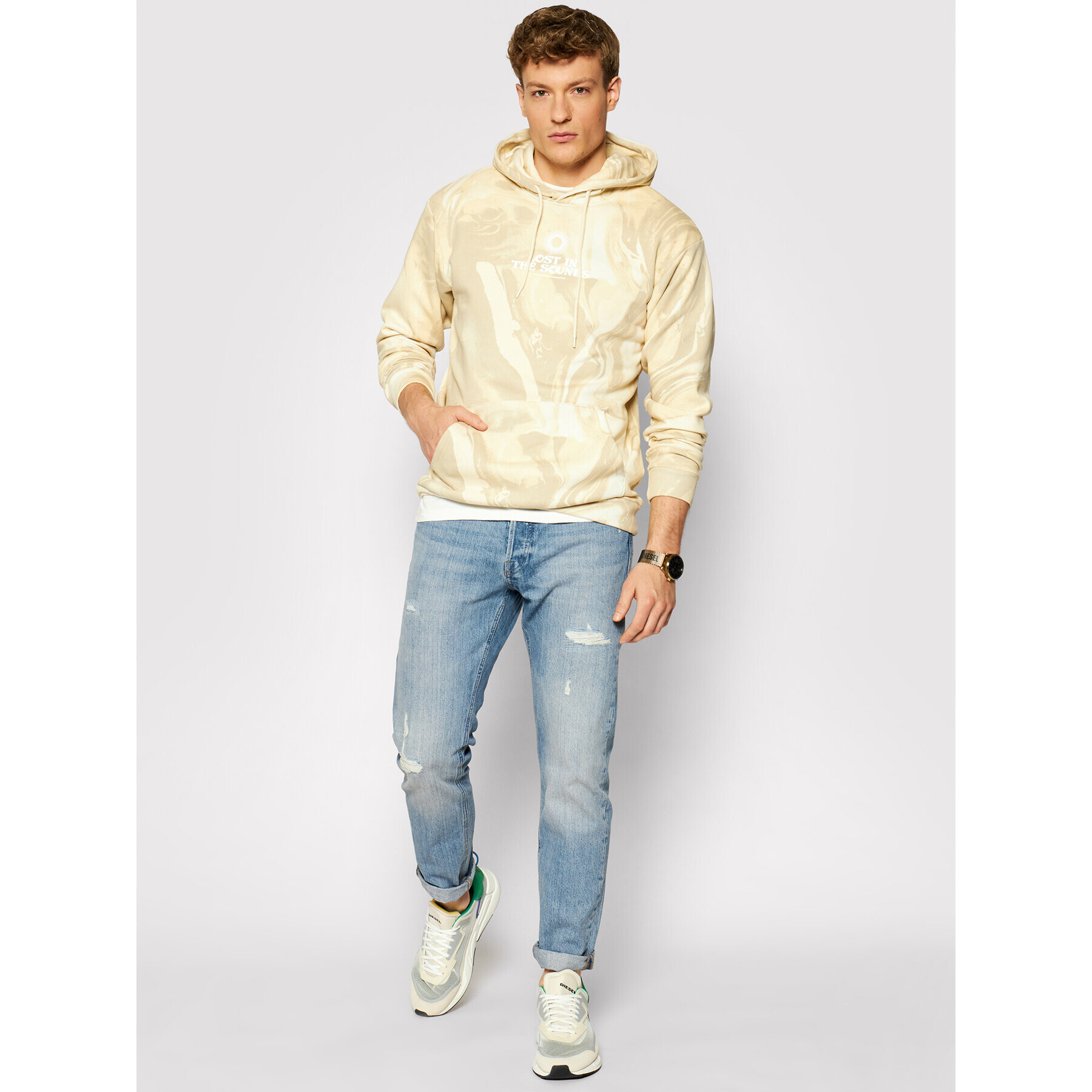 Jack&Jones Mikina Marble 12195334 Žlutá Relaxed Fit - Pepit.cz