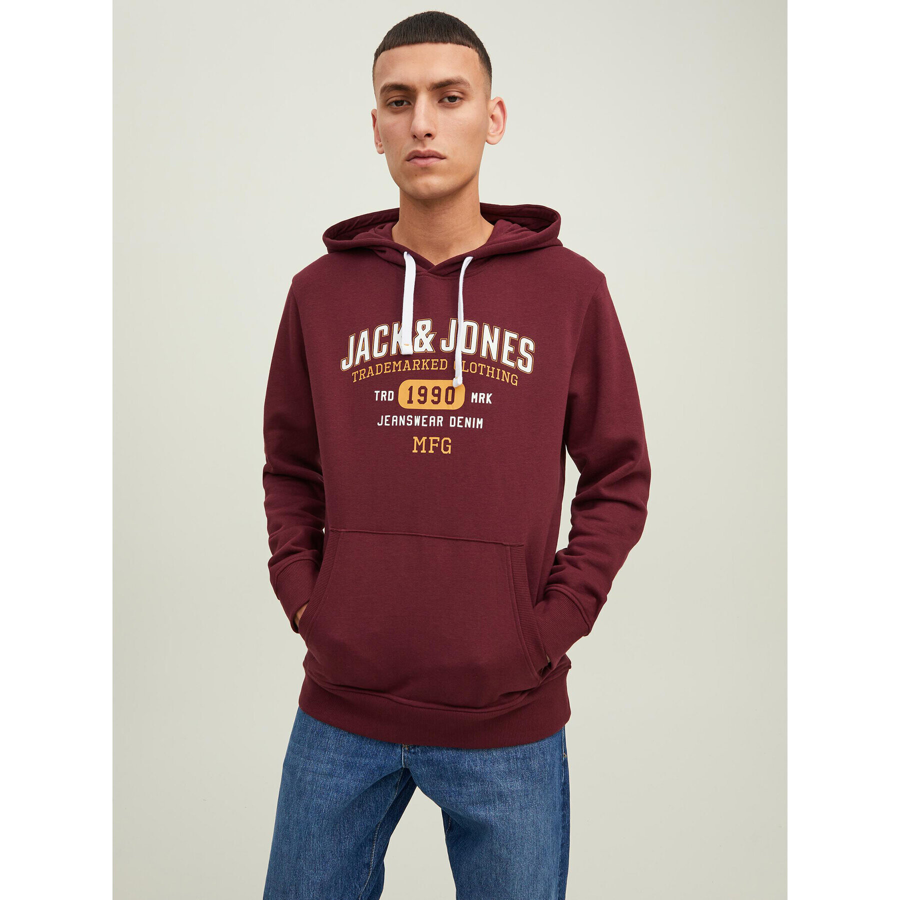 Jack&Jones Mikina Stamp 12211551 Bordó Regular Fit - Pepit.cz