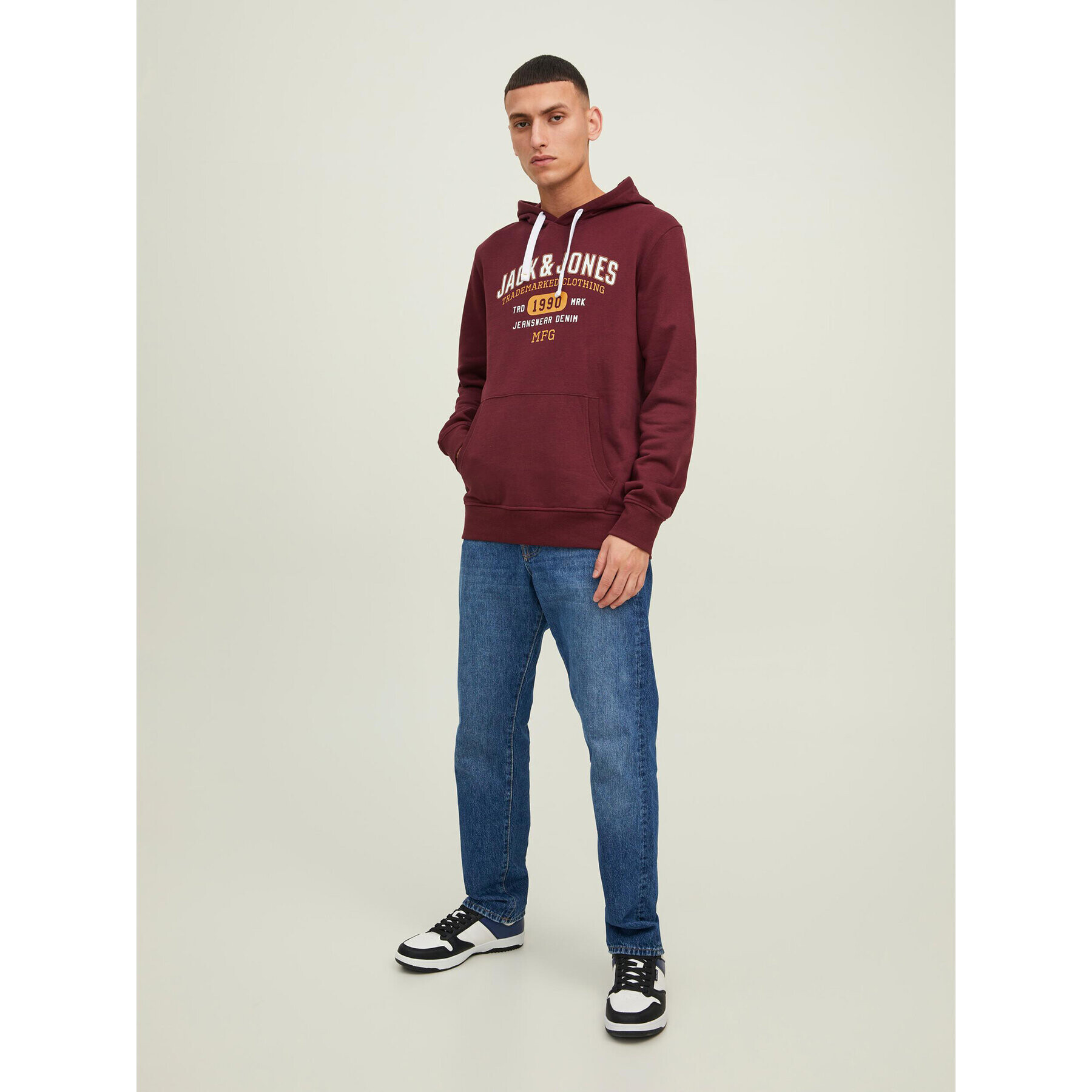 Jack&Jones Mikina Stamp 12211551 Bordó Regular Fit - Pepit.cz