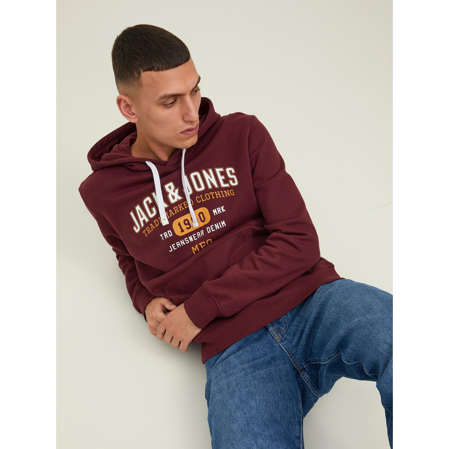 Jack&Jones Mikina Stamp 12211551 Bordó Regular Fit - Pepit.cz