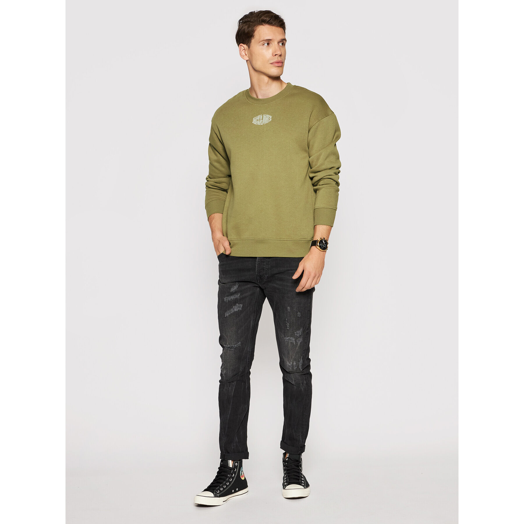 Jack&Jones Mikina World 12194083 Zelená Relaxed Fit - Pepit.cz