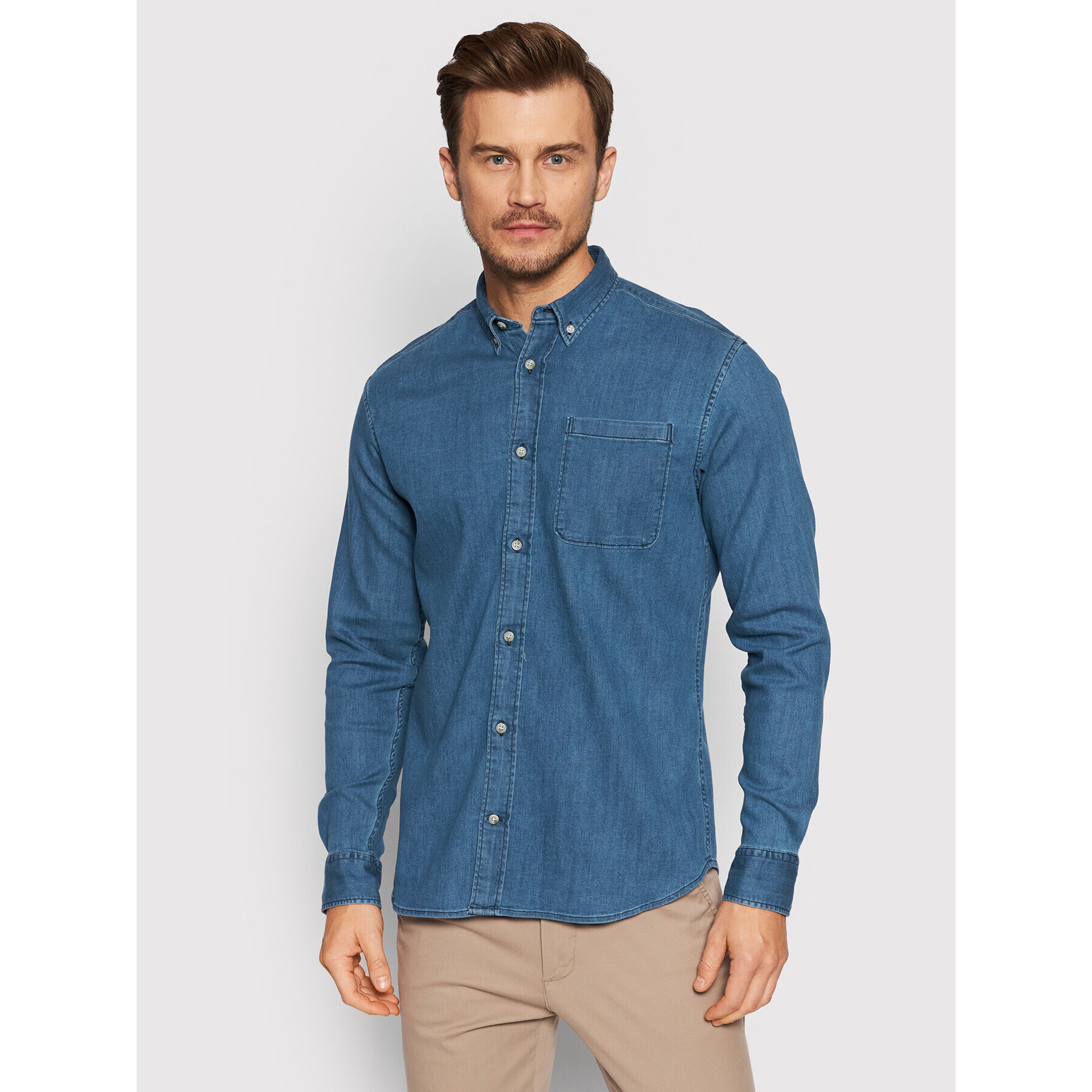 Jack&Jones PREMIUM džínová košile Perfect 12195835 Modrá Slim Fit - Pepit.cz