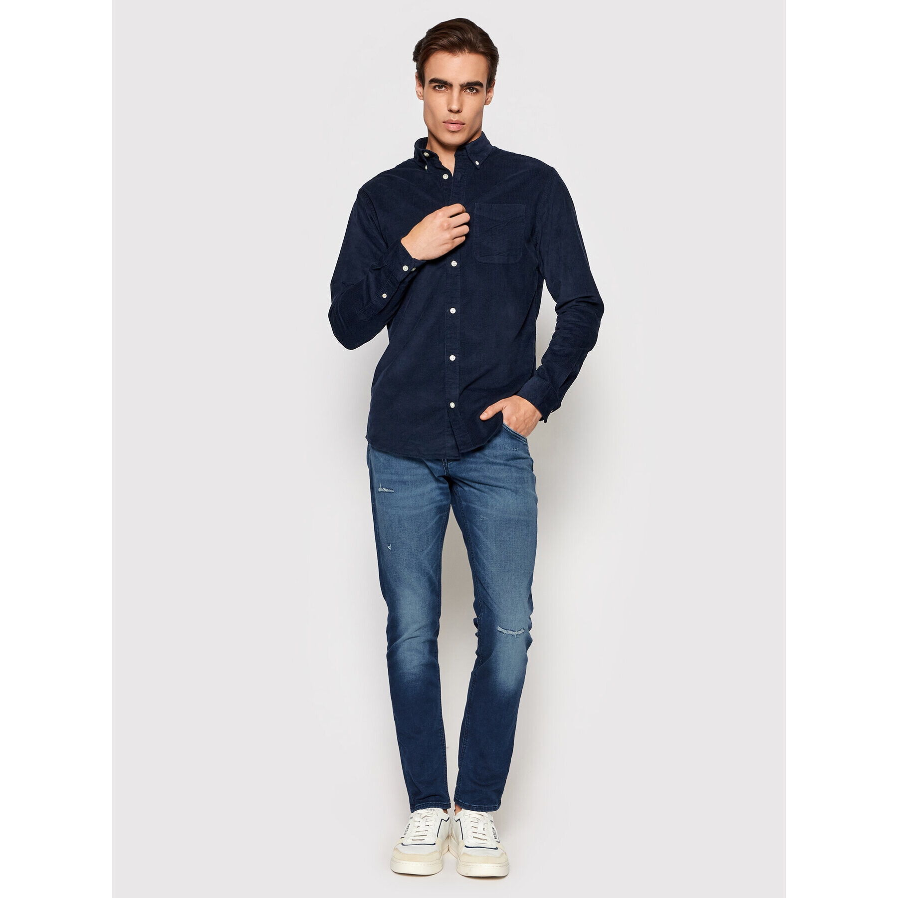 Jack&Jones PREMIUM Košile Blautlas Cord 12196529 Tmavomodrá Slim Fit - Pepit.cz