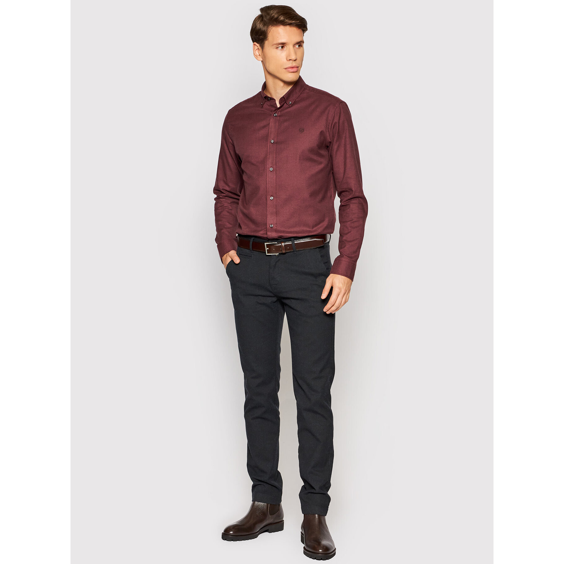 Jack&Jones PREMIUM Košile Perfect Twist 12193092 Bordó Slim Fit - Pepit.cz