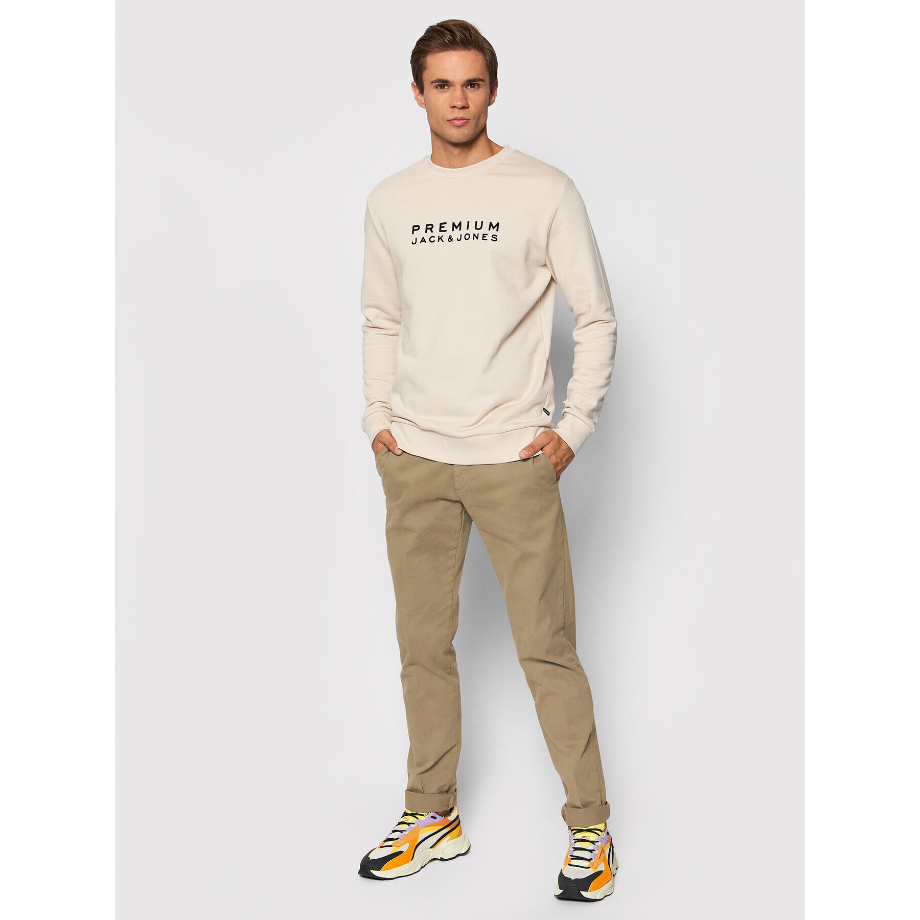 Jack&Jones PREMIUM Mikina Blalogo 12195086 Béžová Regular Fit - Pepit.cz