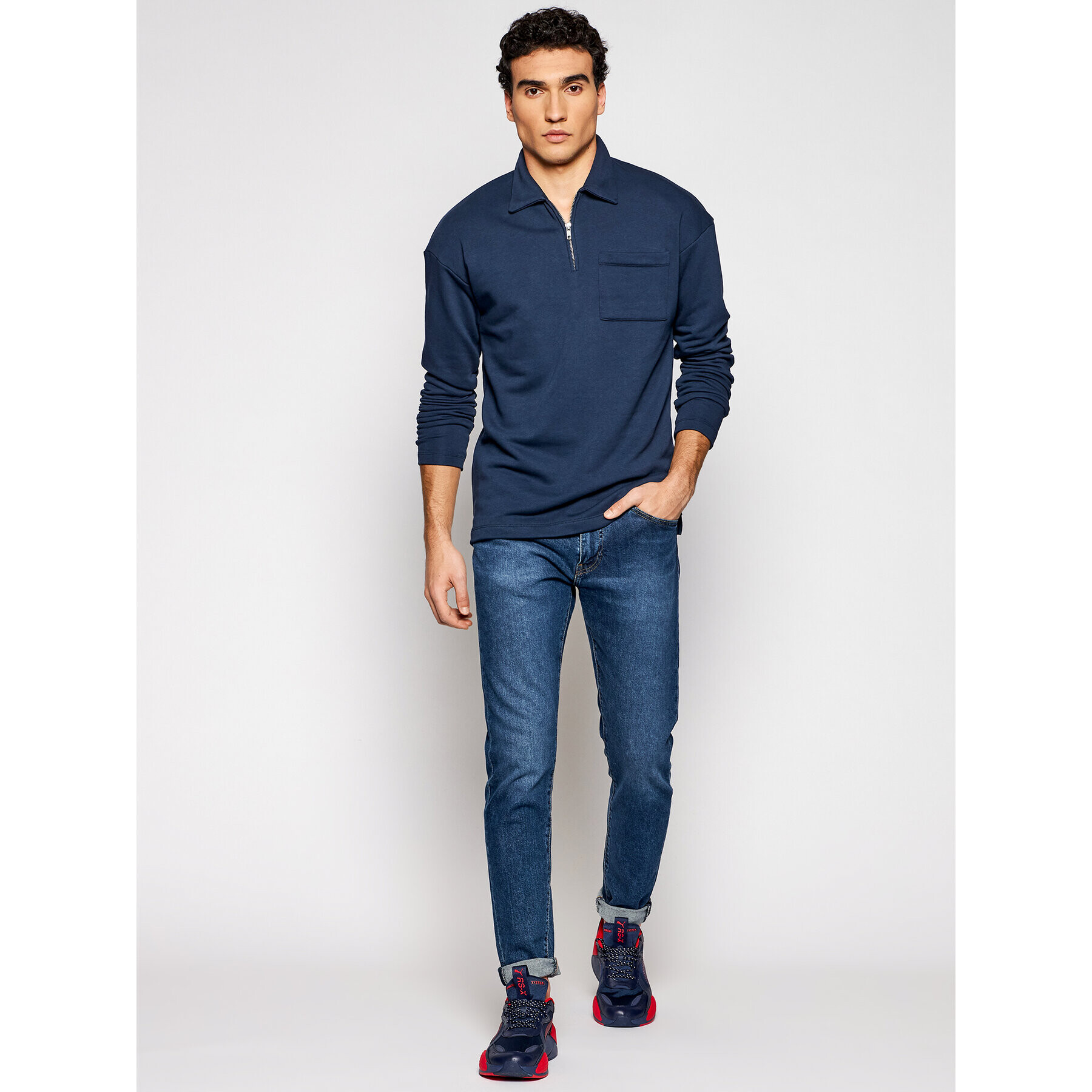 Jack&Jones PREMIUM Mikina Blazio 12190521 Tmavomodrá Relaxed Fit - Pepit.cz