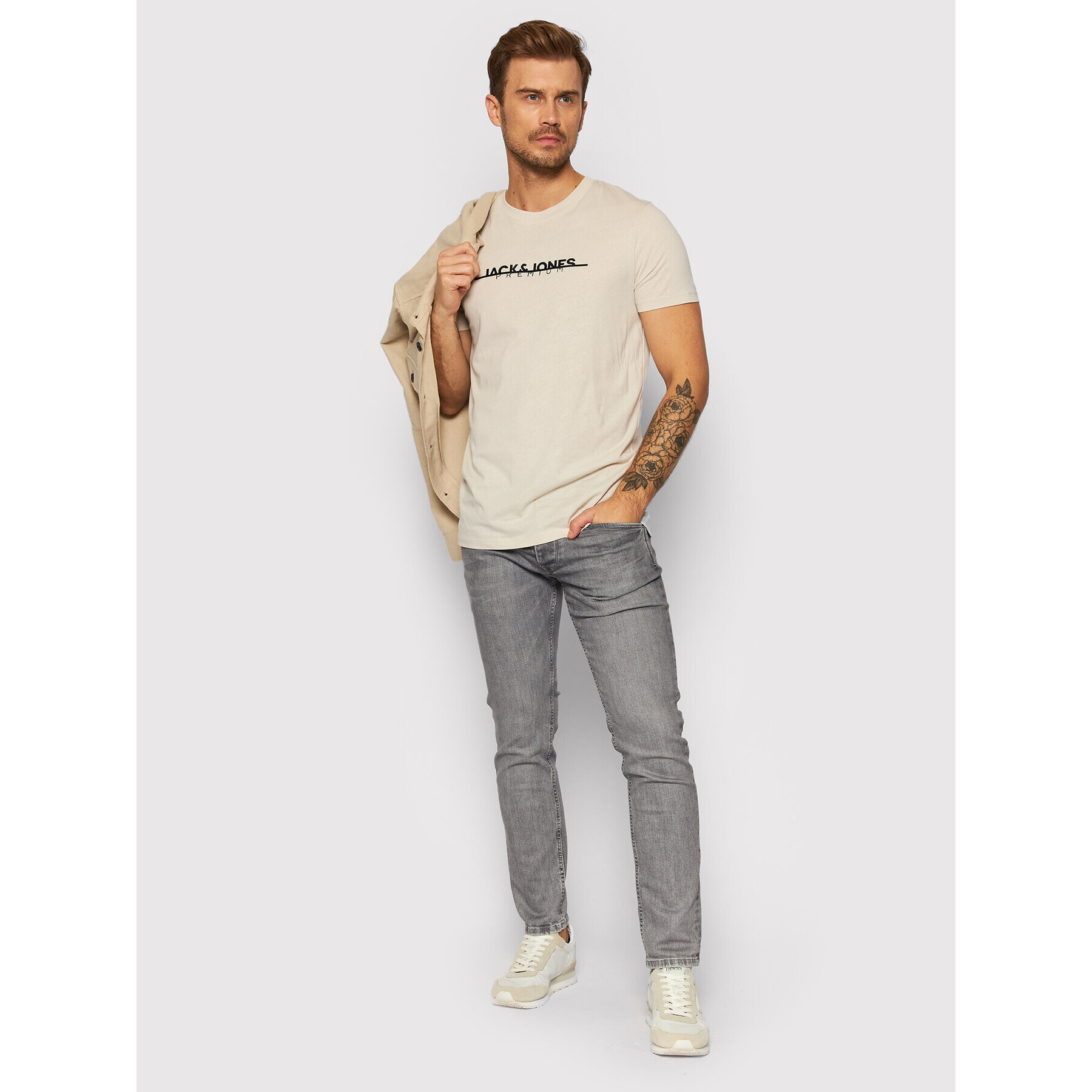 Jack&Jones PREMIUM T-Shirt Logo 12197600 Béžová Regular Fit - Pepit.cz