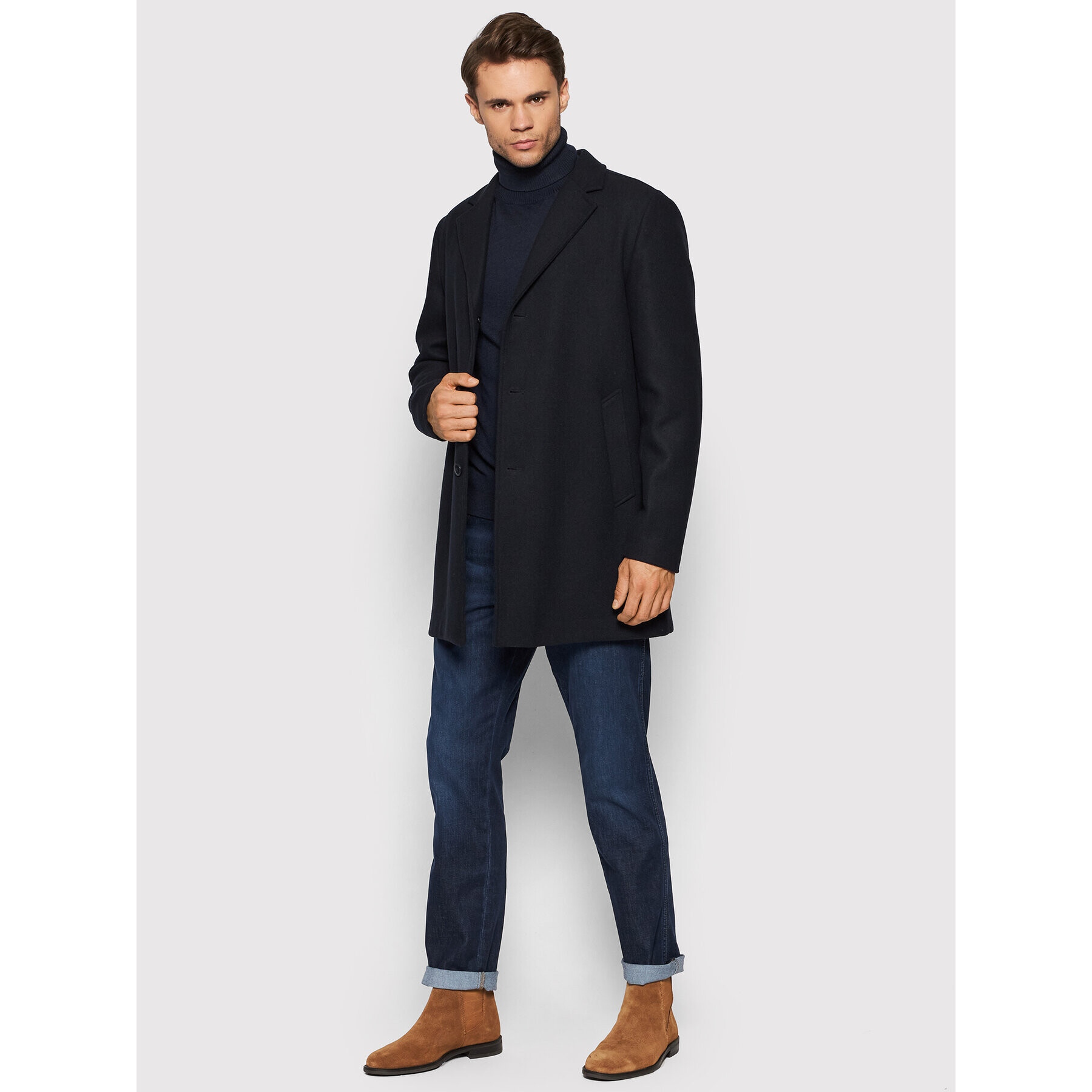 Jack&Jones PREMIUM Vlněný kabát Blumoulder 12192043 Tmavomodrá Relaxed Fit - Pepit.cz