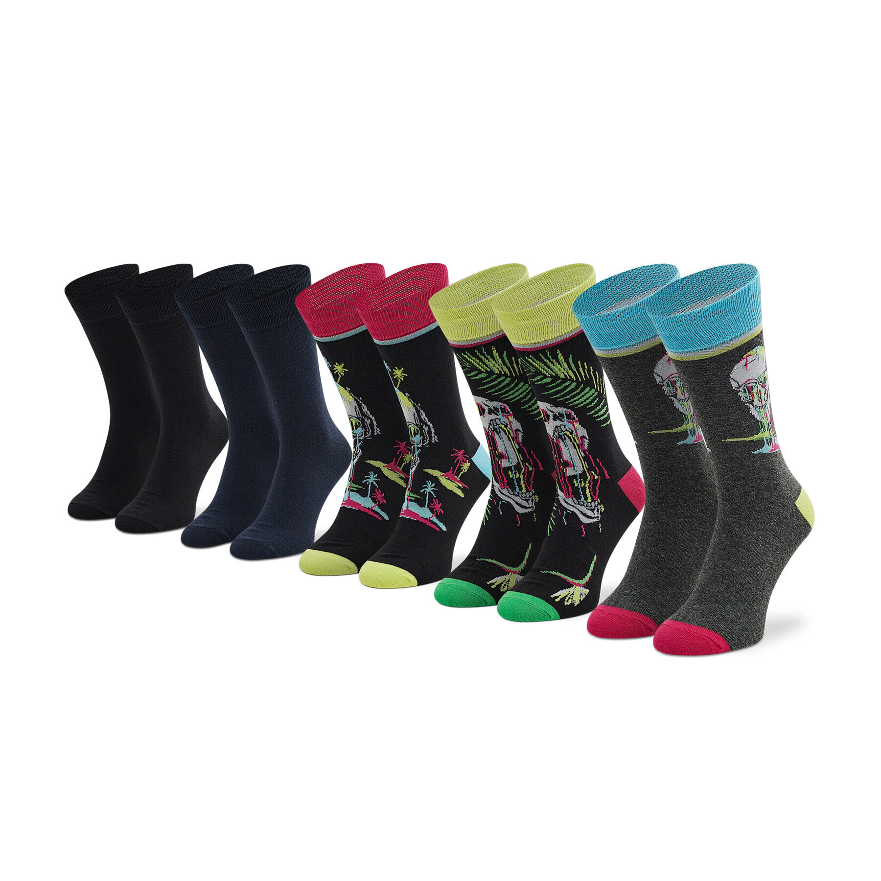 Jack&Jones Sada 5 párů pánských vysokých ponožek Jacmelting Skull Sock 5-Pack 12205273 Tmavomodrá - Pepit.cz