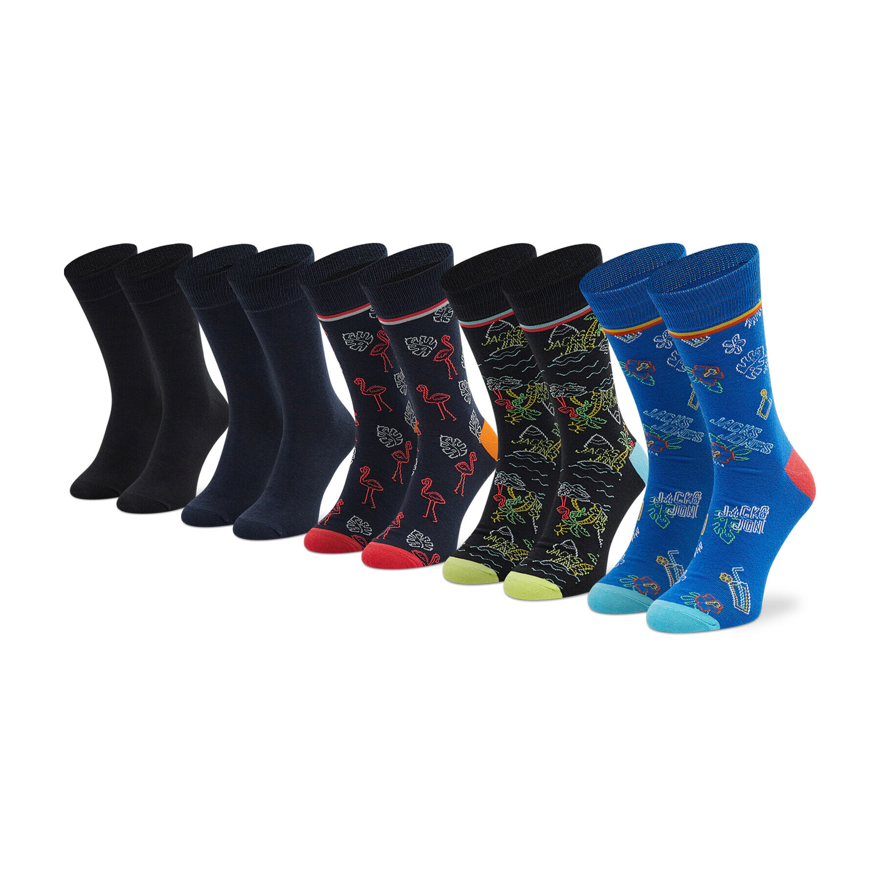 Jack&Jones Sada 5 párů pánských vysokých ponožek Jacneon Tropical Sock 5-Pack 12205282 Tmavomodrá - Pepit.cz