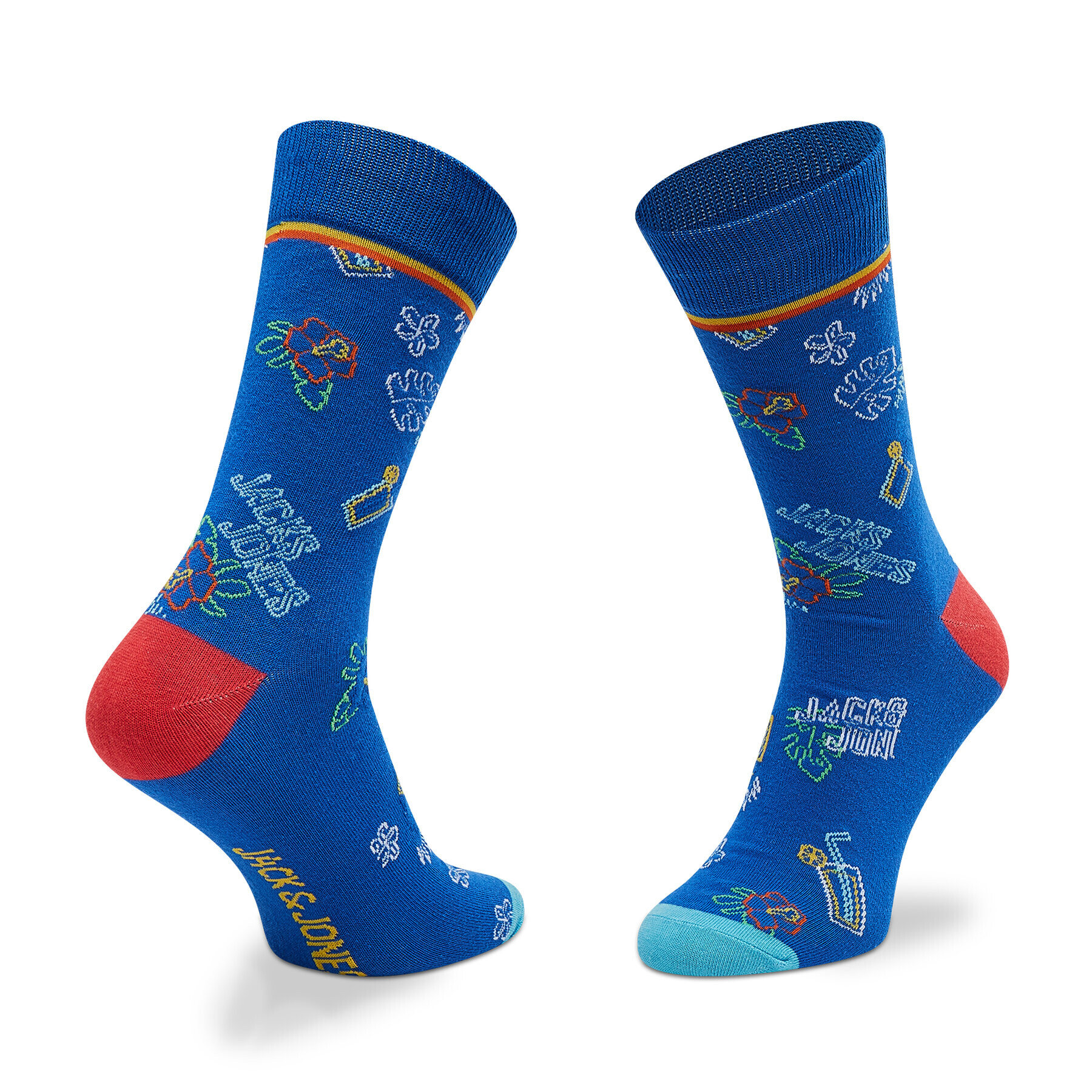 Jack&Jones Sada 5 párů pánských vysokých ponožek Jacneon Tropical Sock 5-Pack 12205282 Tmavomodrá - Pepit.cz