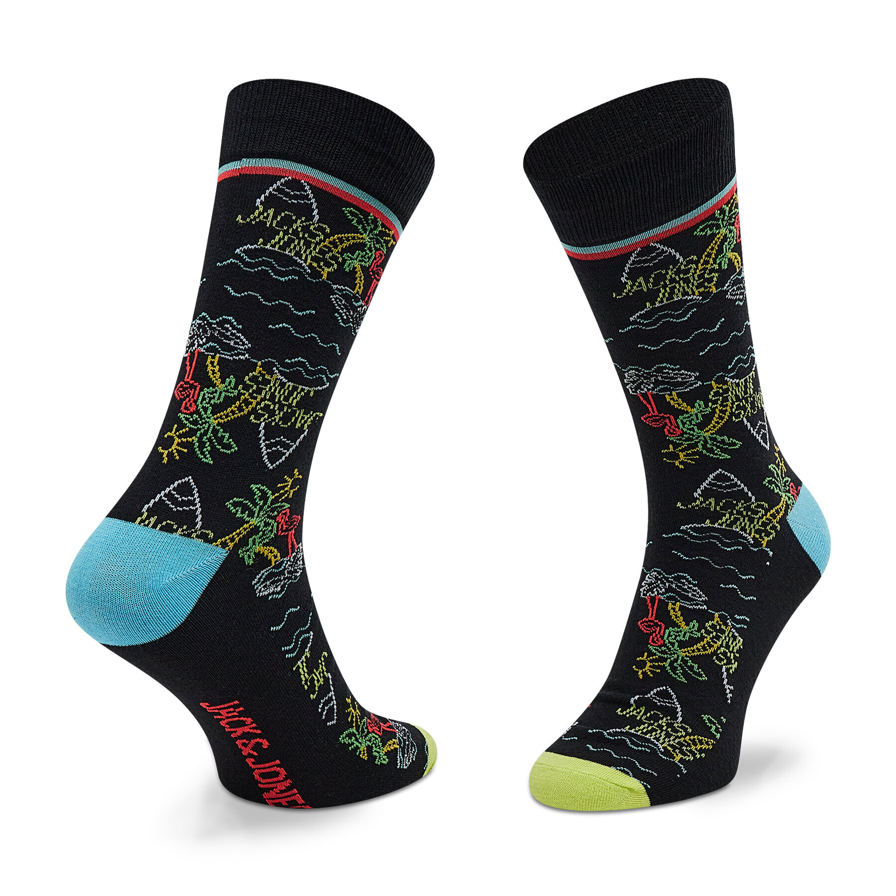 Jack&Jones Sada 5 párů pánských vysokých ponožek Jacneon Tropical Sock 5-Pack 12205282 Tmavomodrá - Pepit.cz