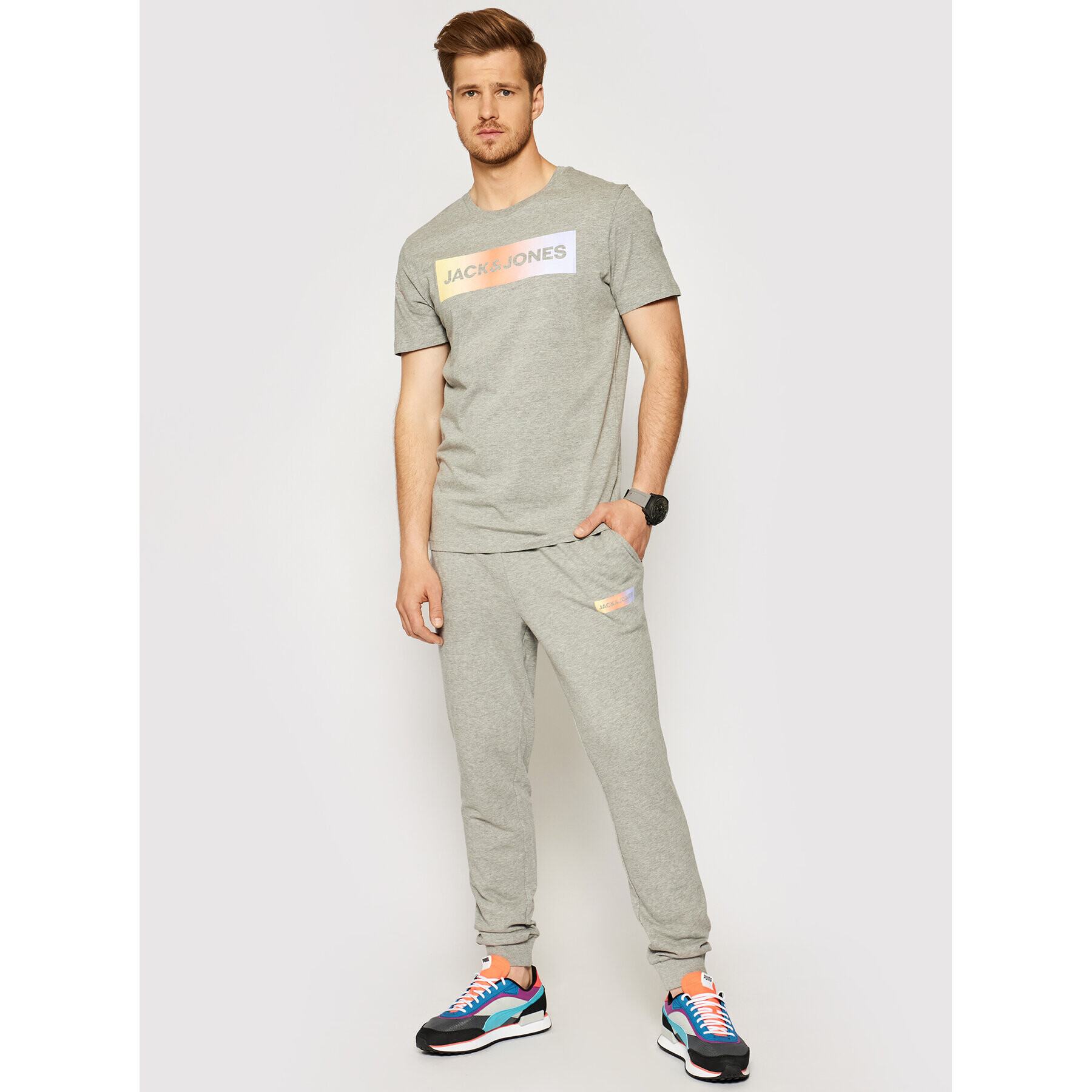 Jack&Jones Sada tričko a kalhoty Jacbrad 12192766 Šedá Regular Fit - Pepit.cz