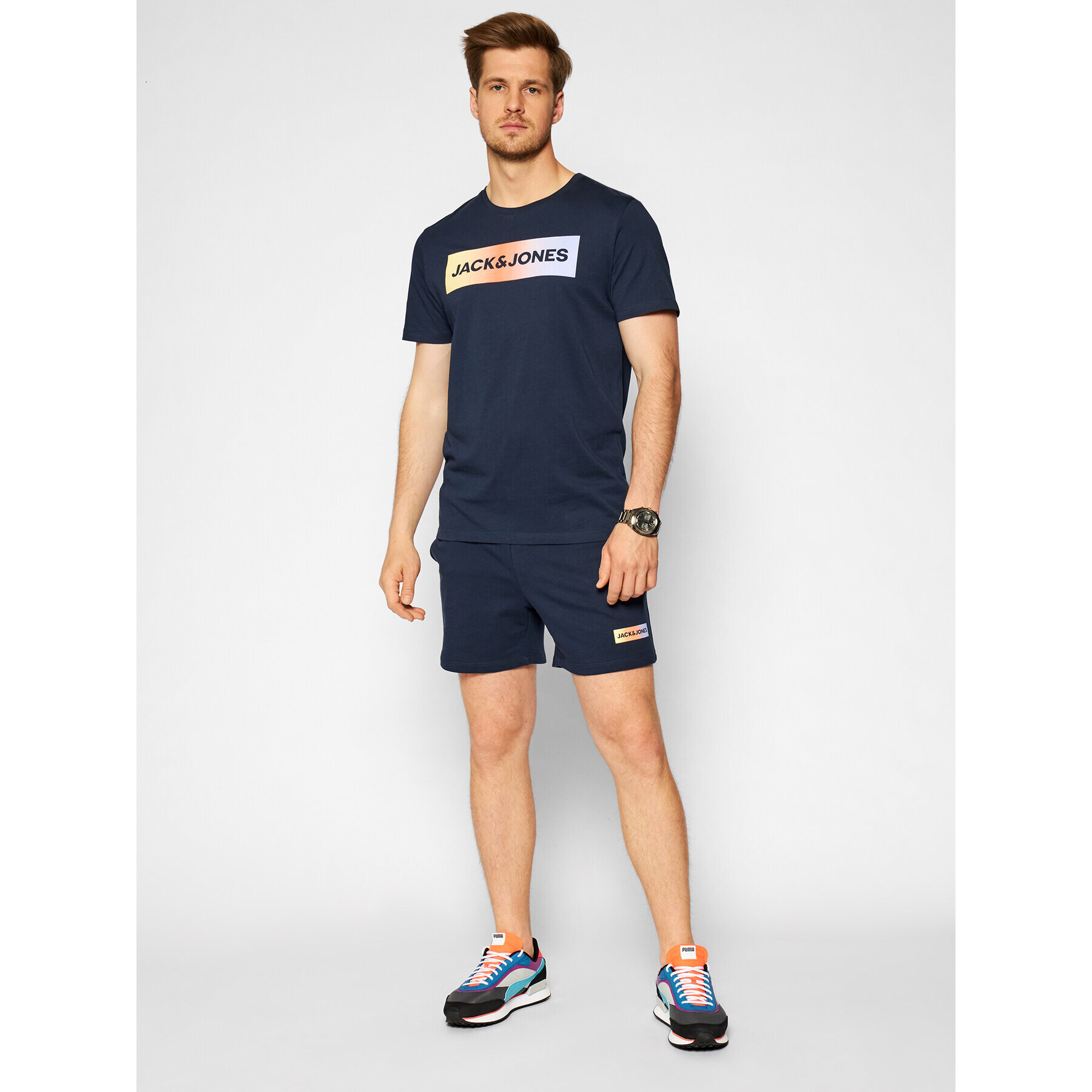 Jack&Jones Sada tričko a sportovní šortky Brad 12192767 Tmavomodrá Regular Fit - Pepit.cz