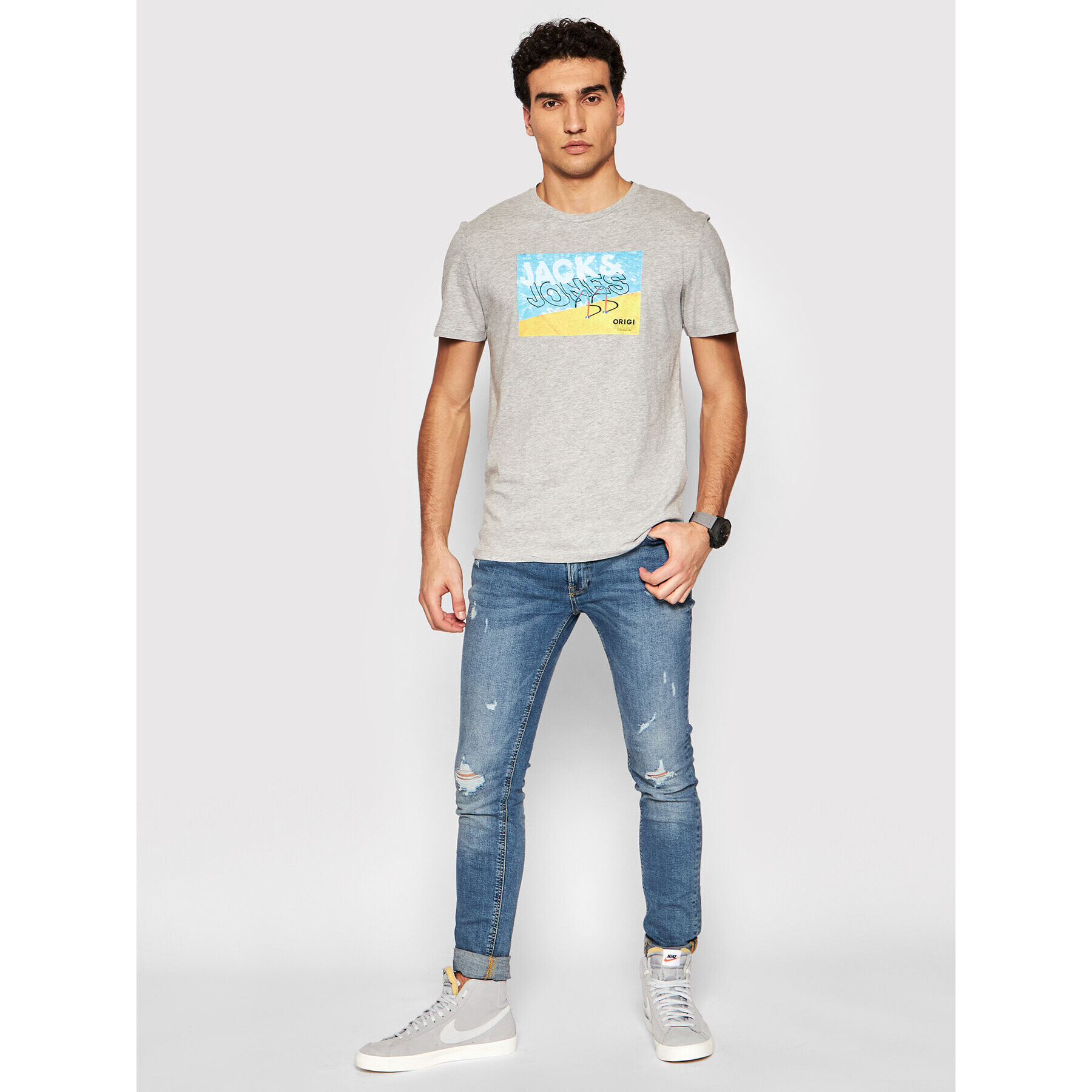 Jack&Jones T-Shirt Azure 12189032 Šedá Regular Fit - Pepit.cz