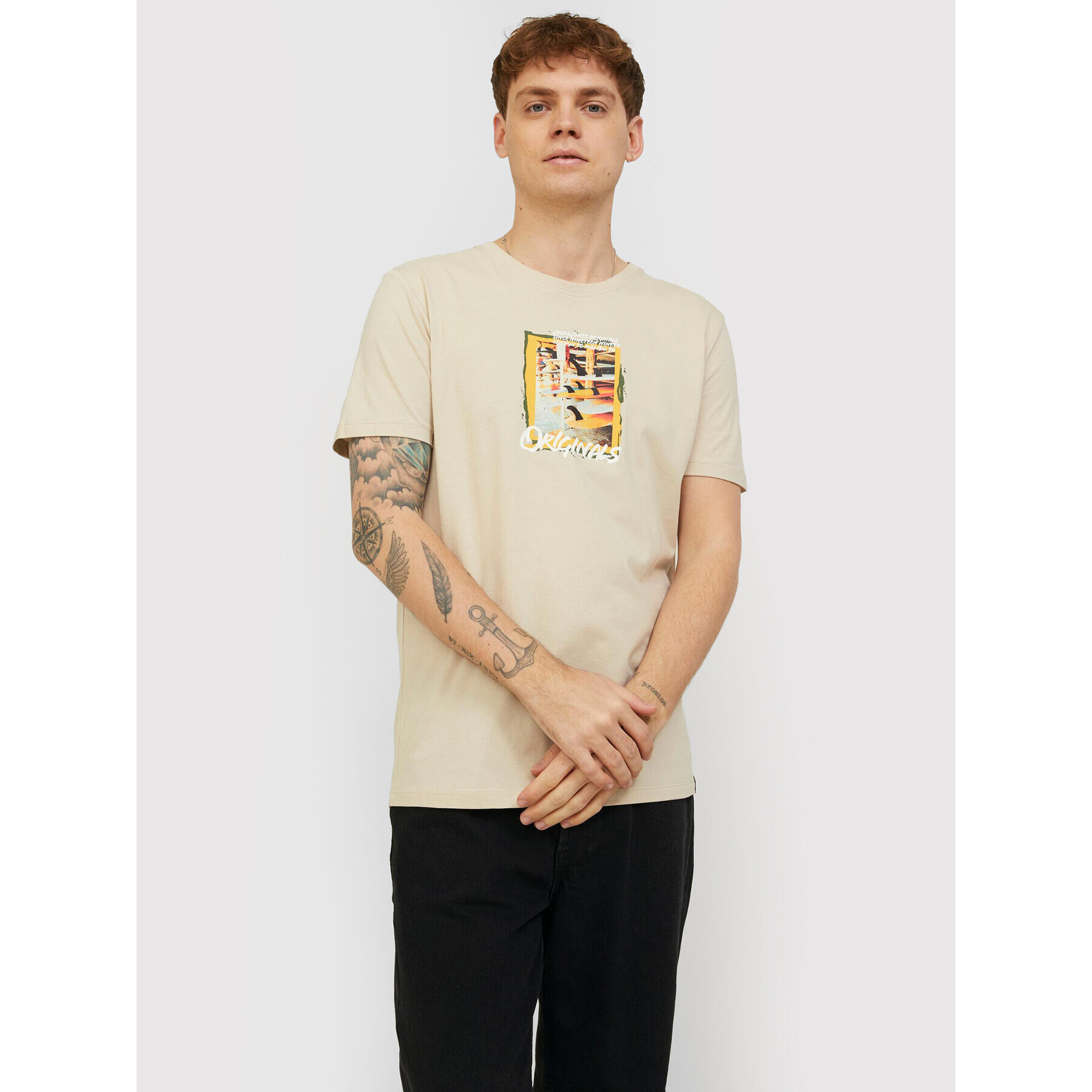 Jack&Jones T-Shirt Eddies 12213489 Béžová Regular Fit - Pepit.cz