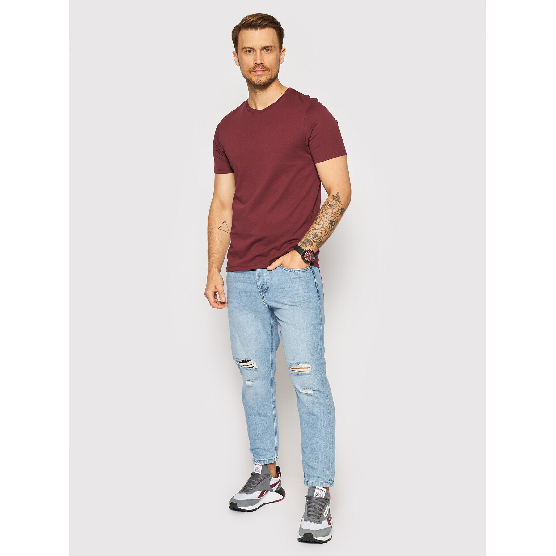 Jack&Jones T-Shirt Organic Basic 12156101 Bordó Slim Fit - Pepit.cz