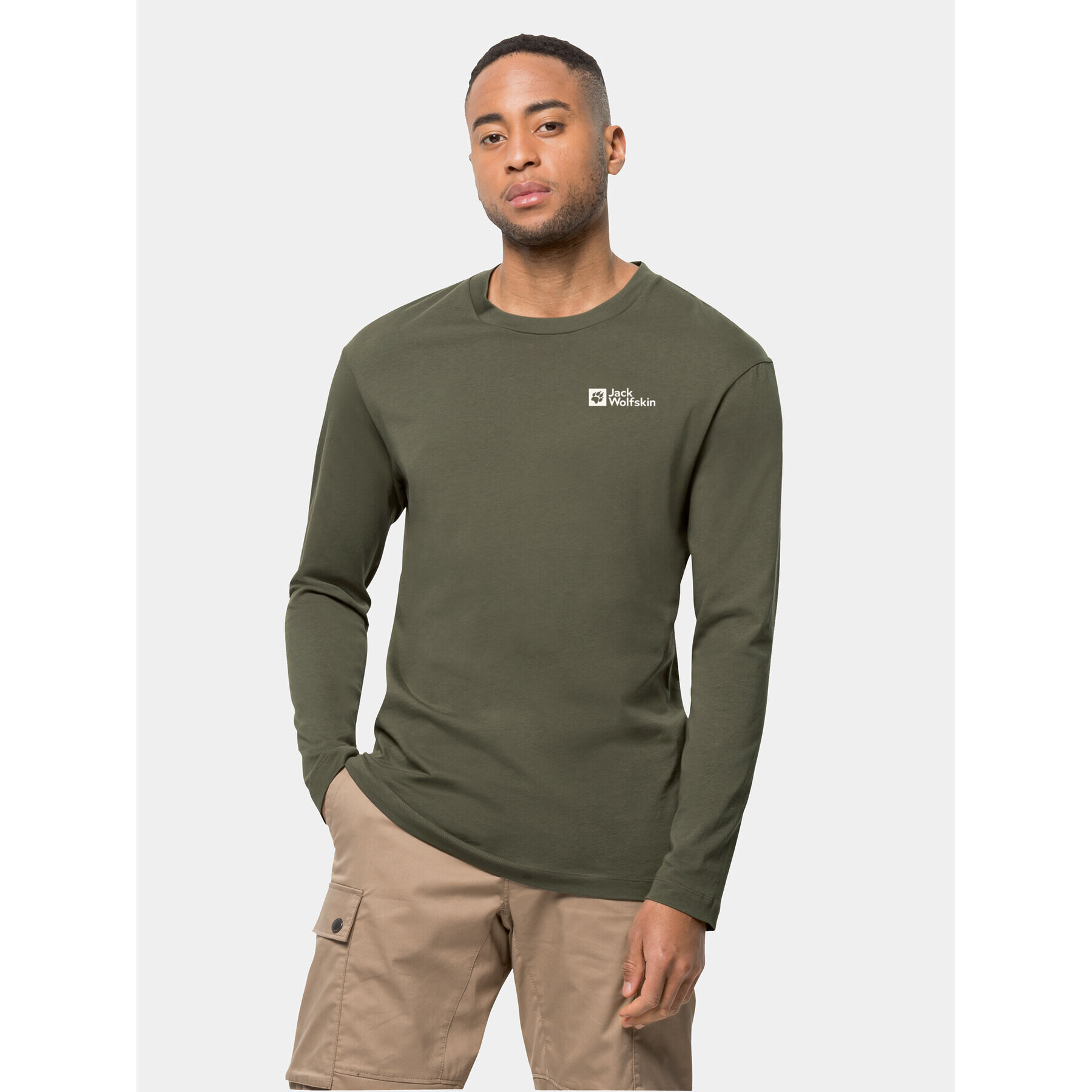 Jack Wolfskin S dlouhým rukávem Essential Longsleeve 1808821 Khaki Regular Fit - Pepit.cz