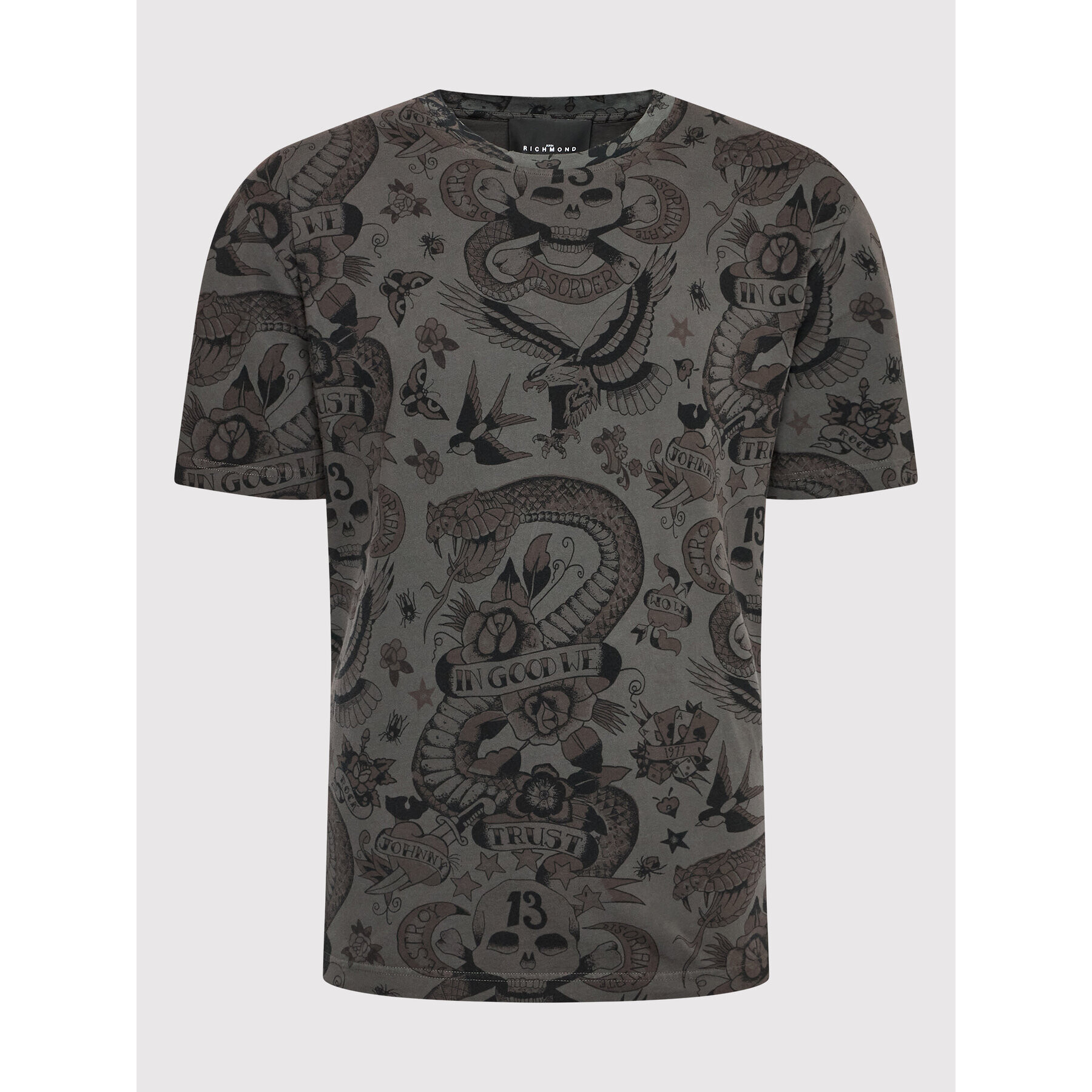 John Richmond T-Shirt Tattoo Print RMA22077TS Šedá Regular Fit - Pepit.cz