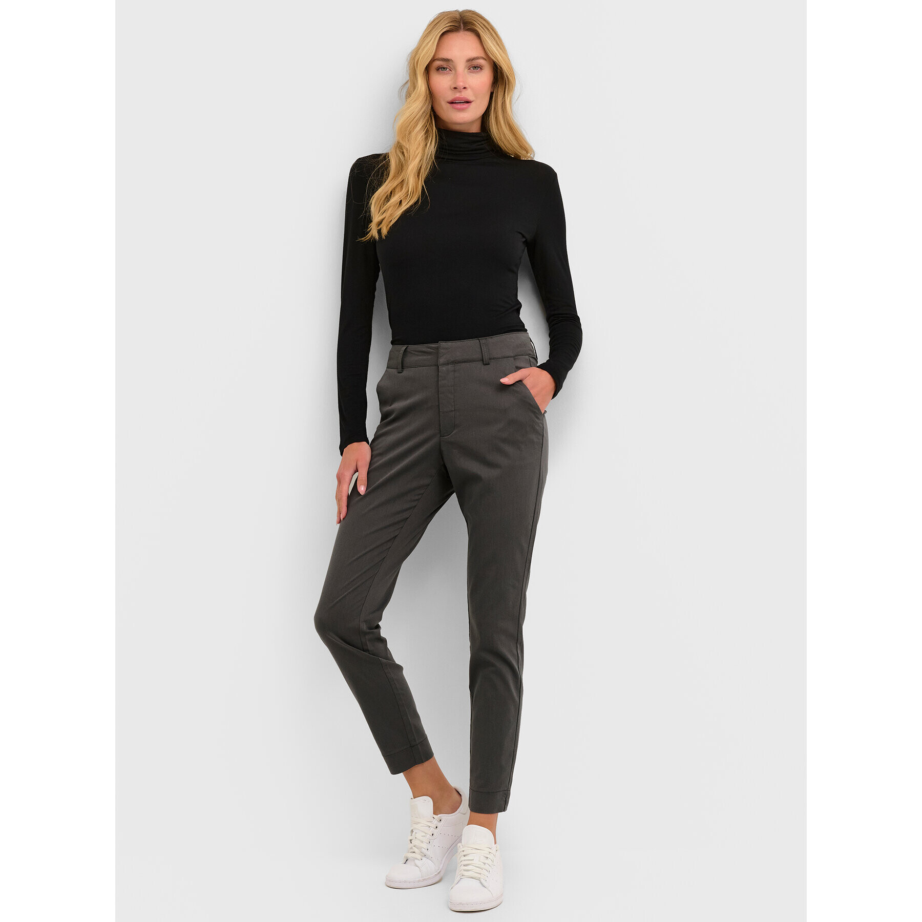 Kaffe Kalhoty z materiálu Lea 10505191 Šedá Slim Fit - Pepit.cz