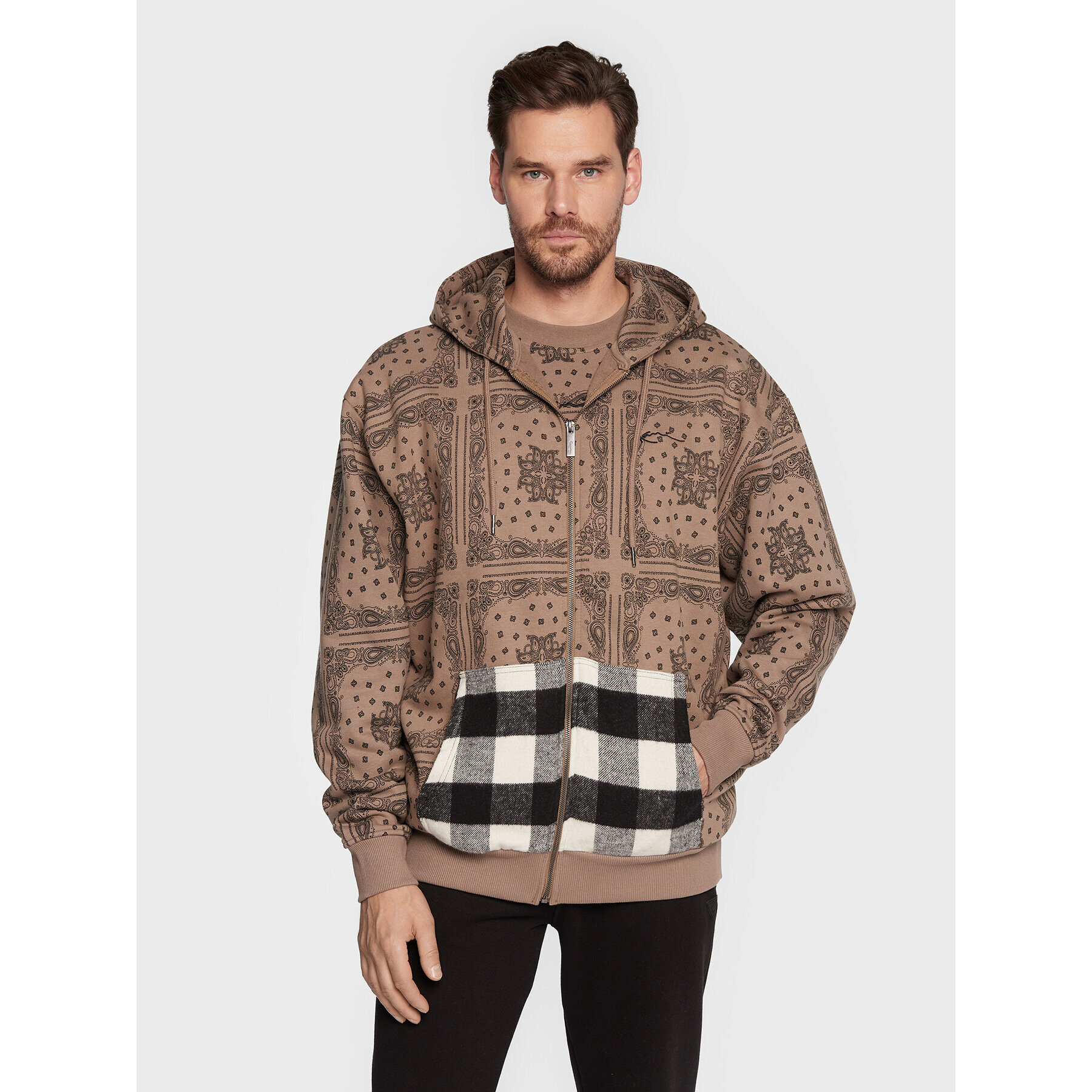 Karl Kani Mikina Chest Signature Patchwork Paisley 6022758 Hnědá Relaxed Fit - Pepit.cz