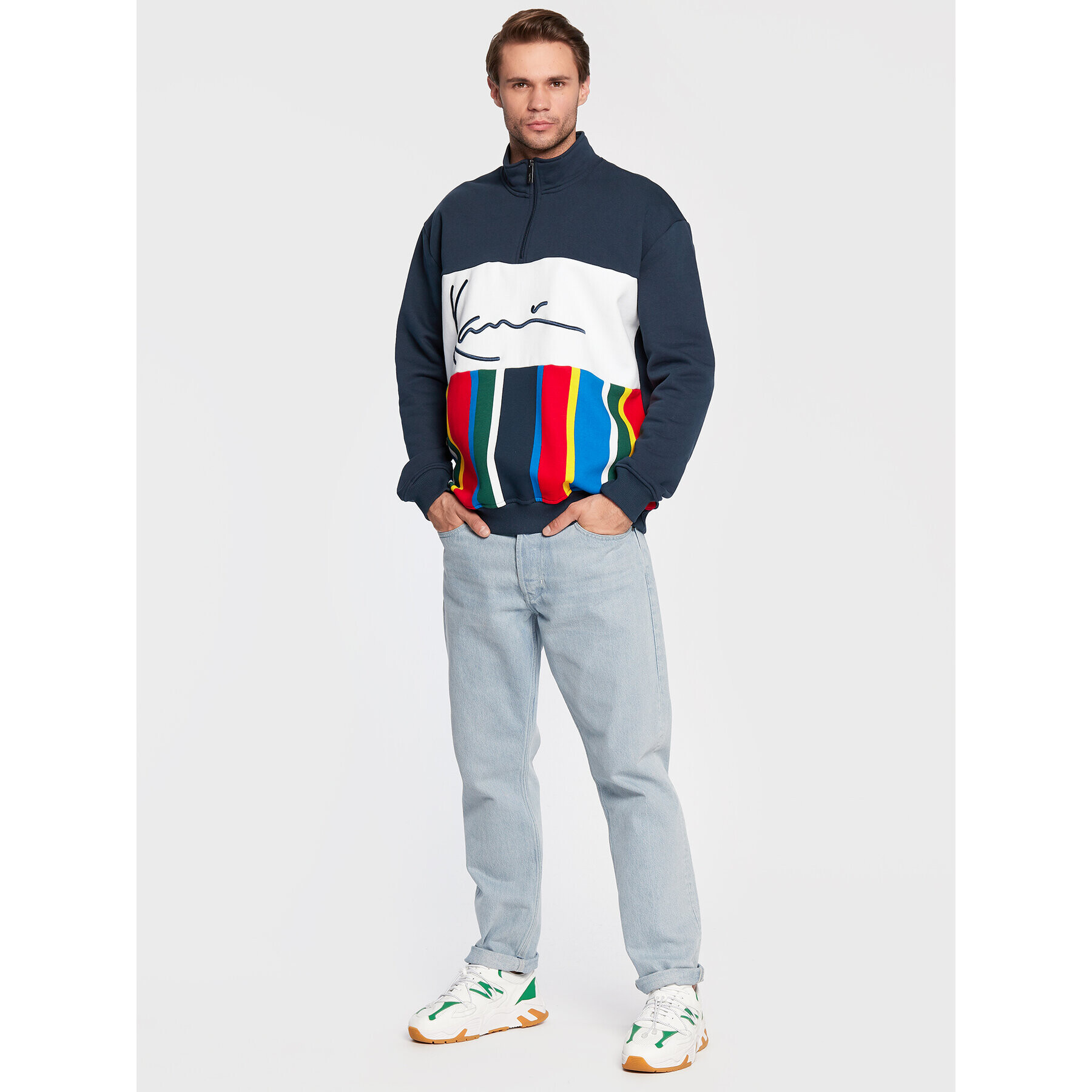 Karl Kani Mikina Signature Block Stripe 6027341 Barevná Relaxed Fit - Pepit.cz