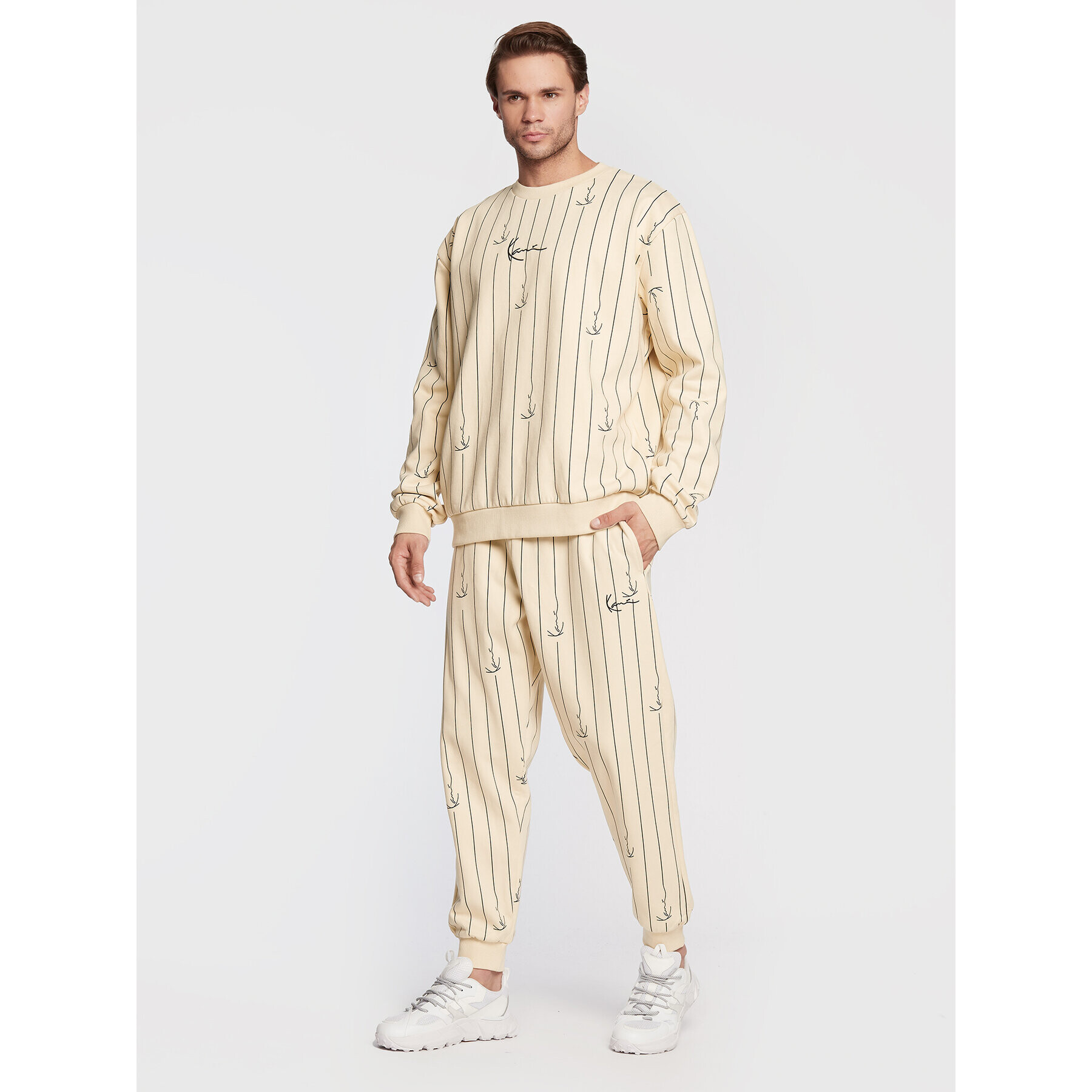 Karl Kani Mikina Small Signature Logo Pinstripe 6020889 Béžová Relaxed Fit - Pepit.cz