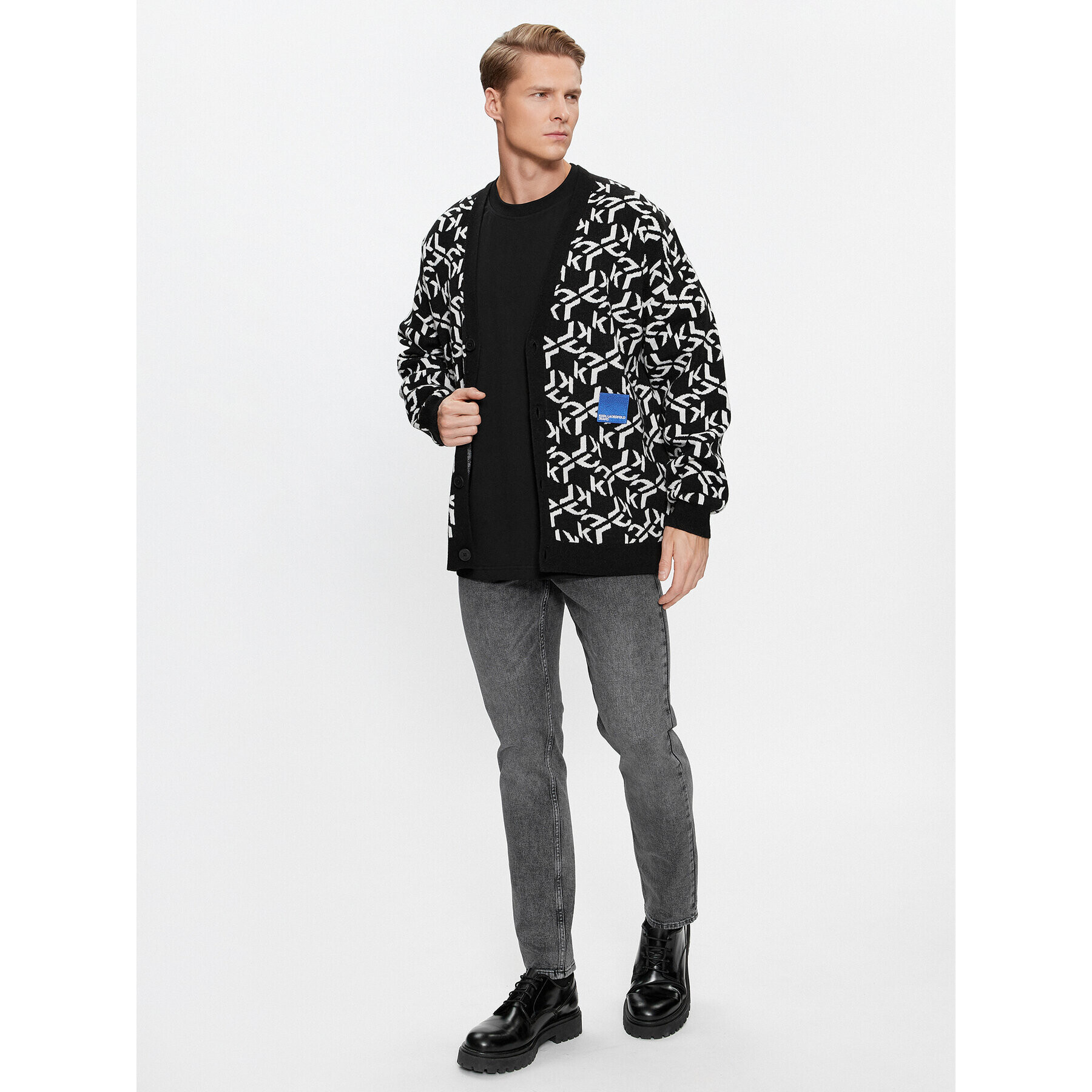 Karl Lagerfeld Jeans KARL LAGERFELD Kardigan Klj Monogram Jacquard Cardigan 236D2050 Černá Regular Fit - Pepit.cz