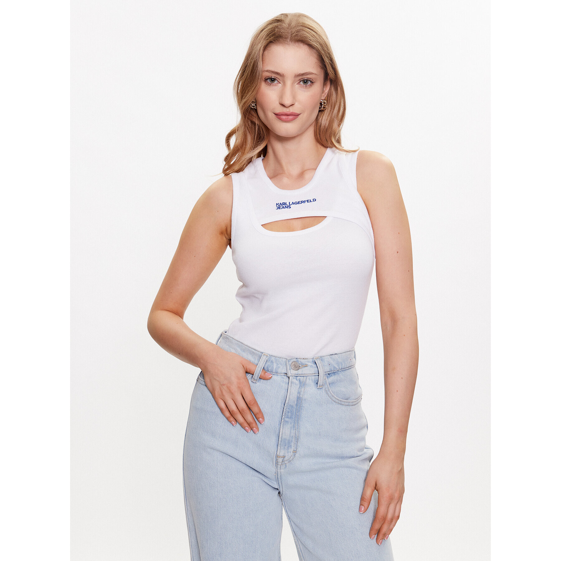 Karl Lagerfeld Jeans Top 231J1701 Bílá Regular Fit - Pepit.cz