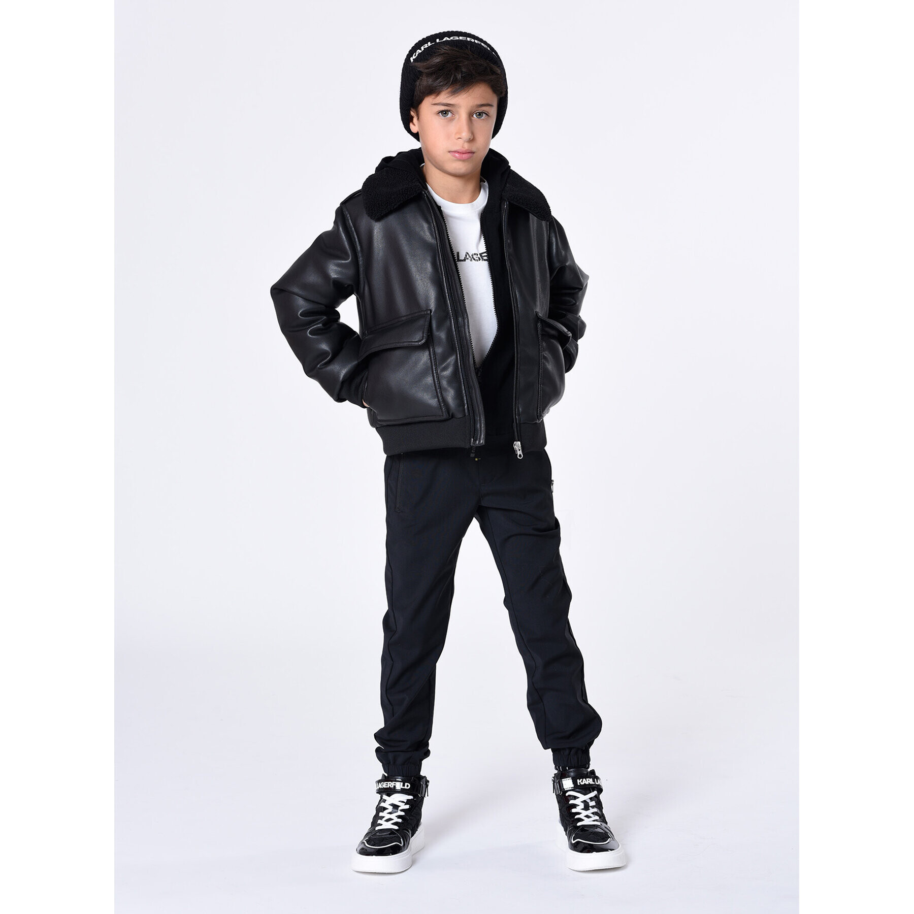 Karl Lagerfeld Kids Bunda z imitace kůže Z26103 D Černá Regular Fit - Pepit.cz