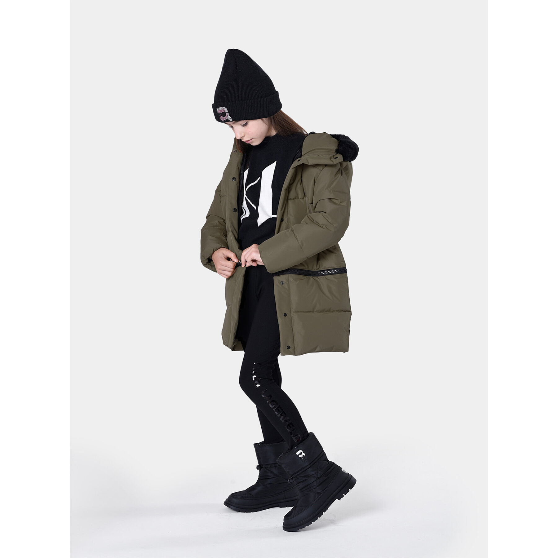 Karl Lagerfeld Kids Vatovaná bunda Z16167 D Khaki Regular Fit - Pepit.cz