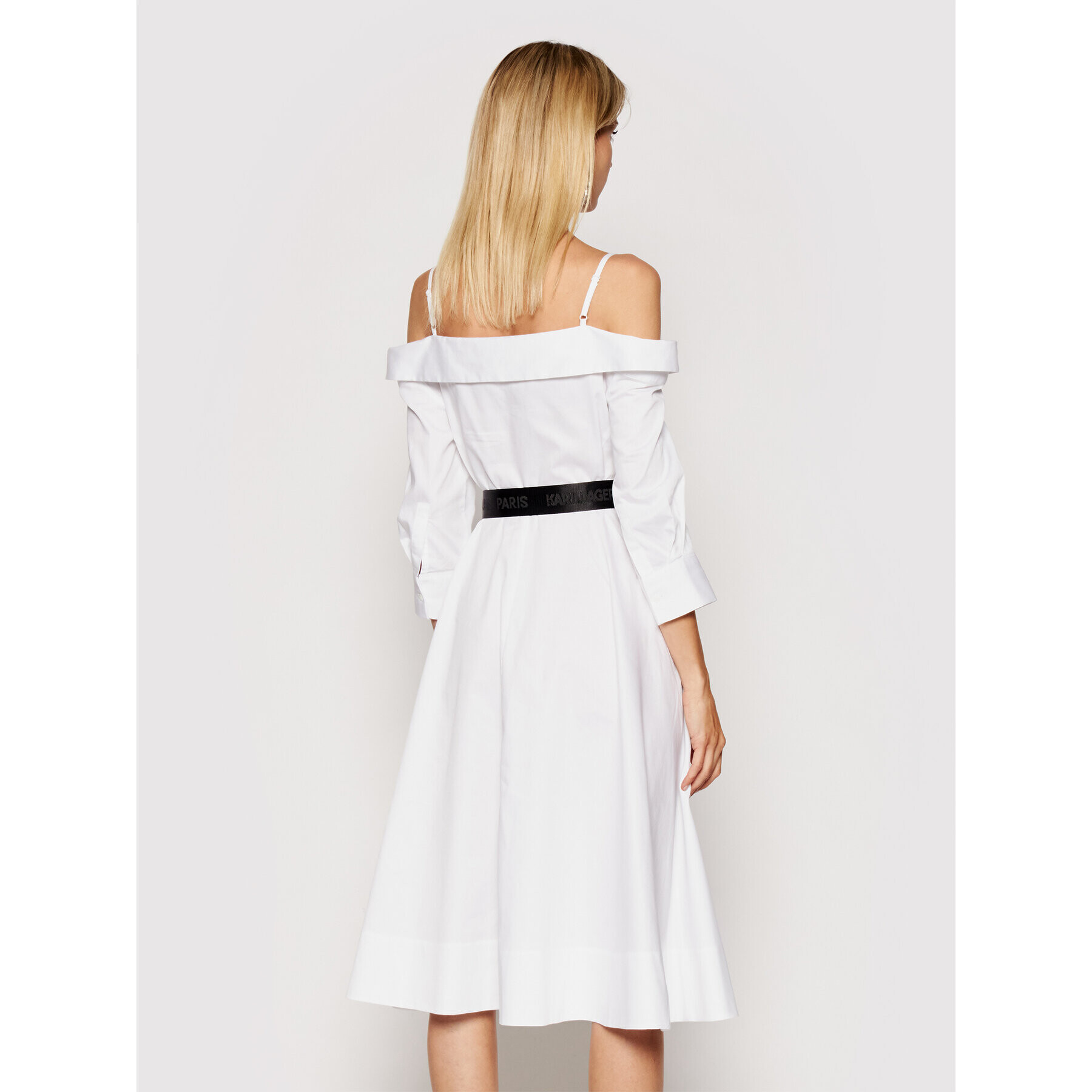 KARL LAGERFELD Košilové šaty Cold Shoulder 211W1303 Bílá Regular Fit - Pepit.cz