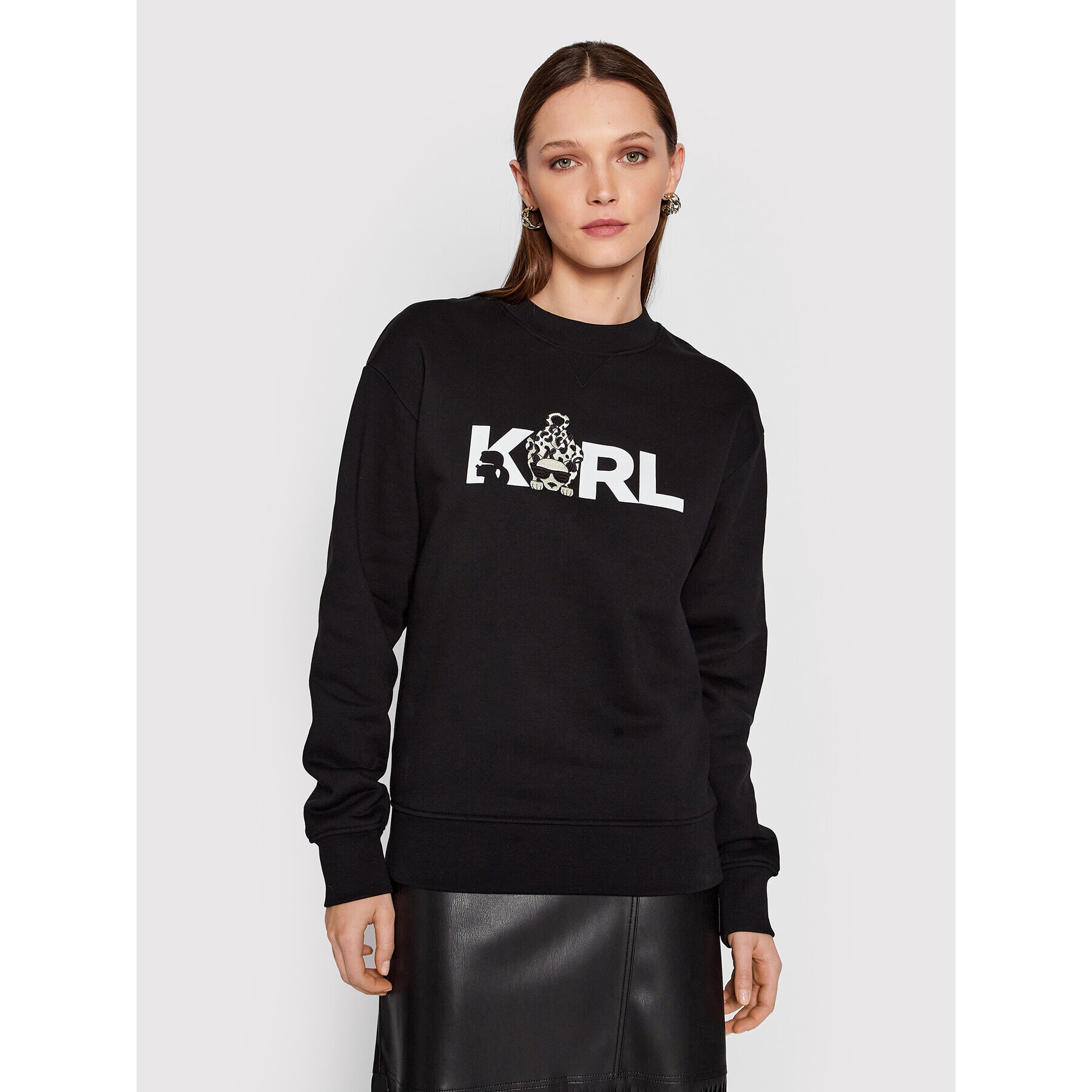 KARL LAGERFELD Mikina Ikonik Animal 220W1882 Černá Relaxed Fit - Pepit.cz